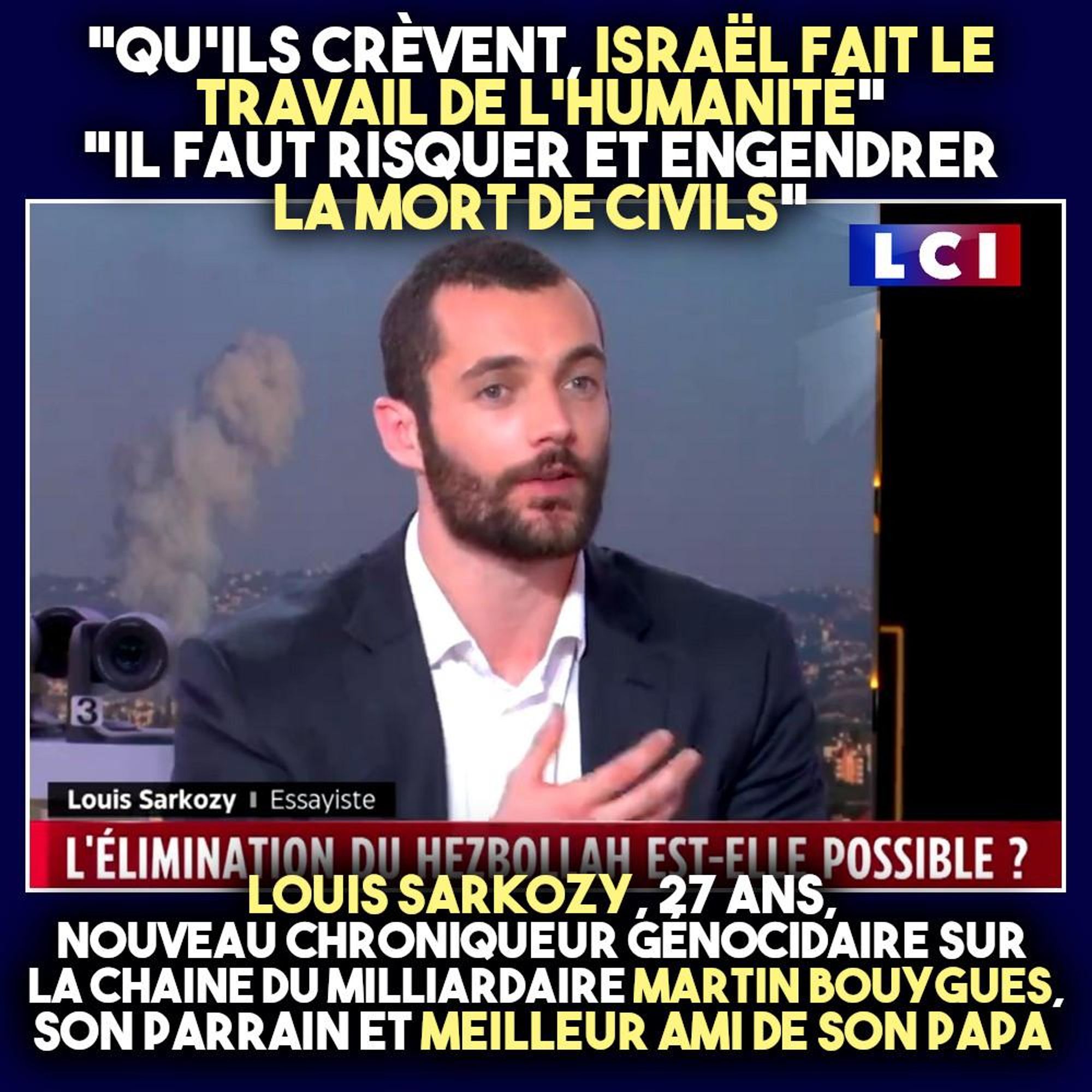 Louis Sarkozy propageant des fake news d'extrême droite sur LCI.