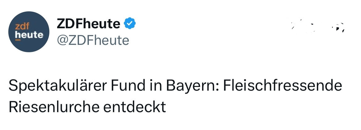 zdf heute

Spektakulärer Fund in Bayern: 
Fleischfressende Riesenlurche entdeckt

