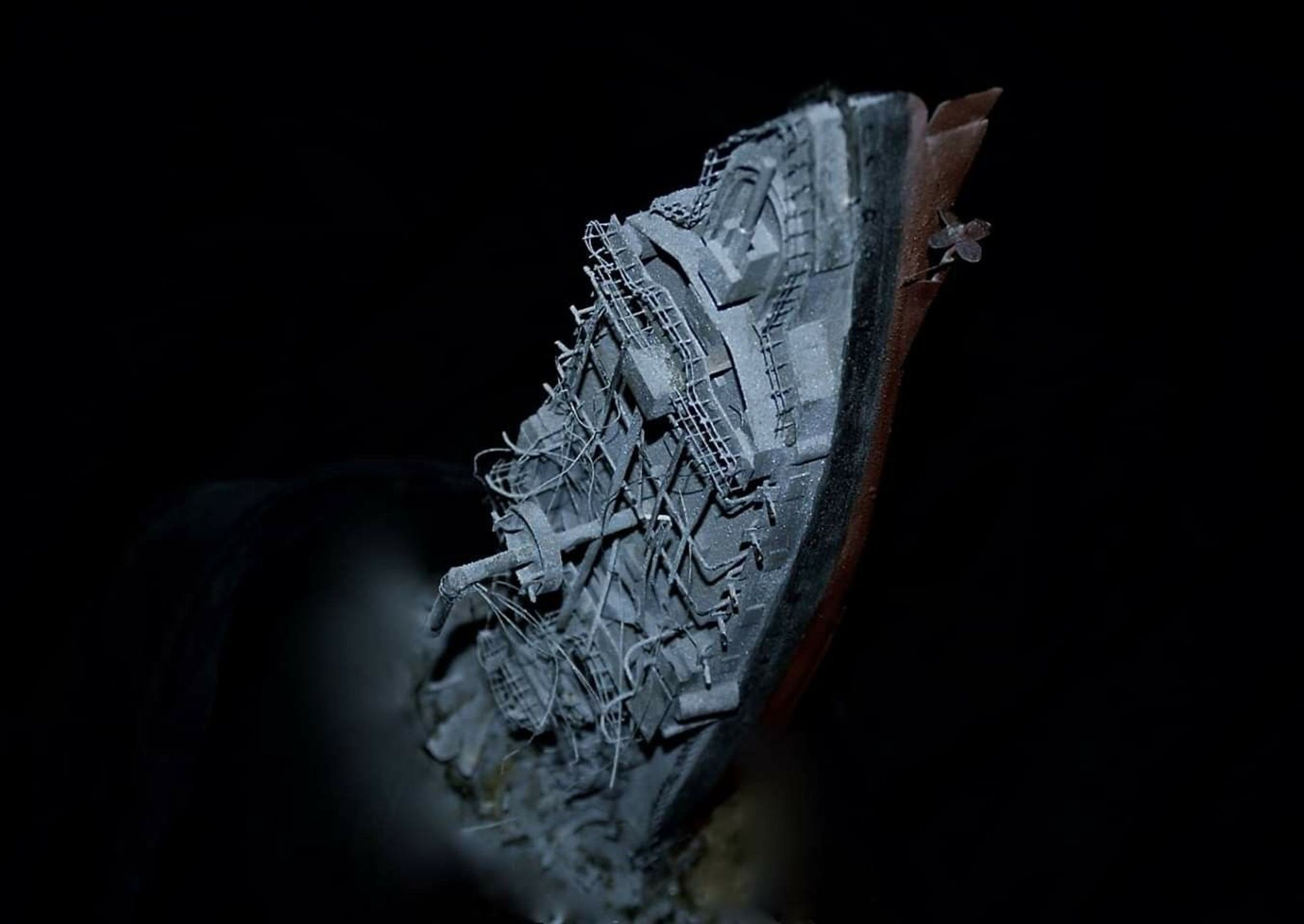 The wreck of HMS VIctoria, wedged bows downwards in a patch of seabed that will be forever embarrassing. Can't recall if this image is photogrammetry or modelling now.