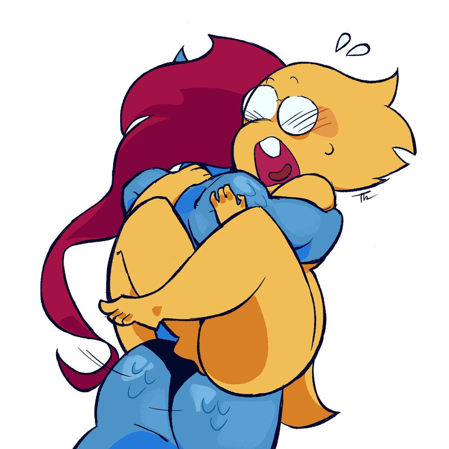 Undyne and Alphys having a good time! Undyne is thrusting on Alphys, who is against the wall with a surprised (and super horny) look on her face