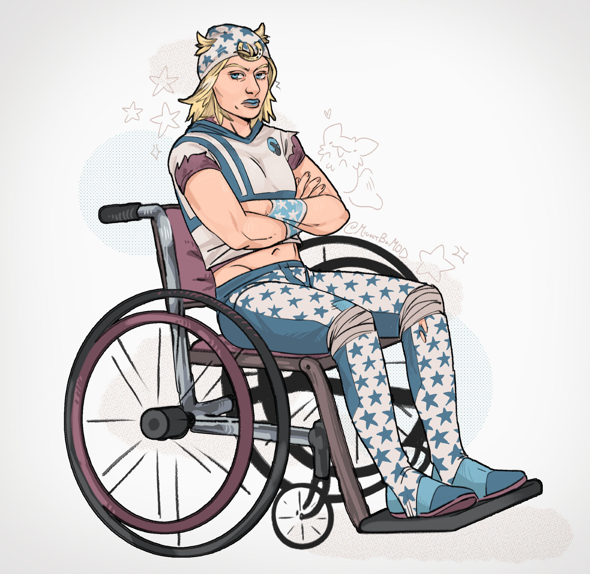 Digital art of Johnny Joestar in his wheelchair, he has been mildly redesigned.