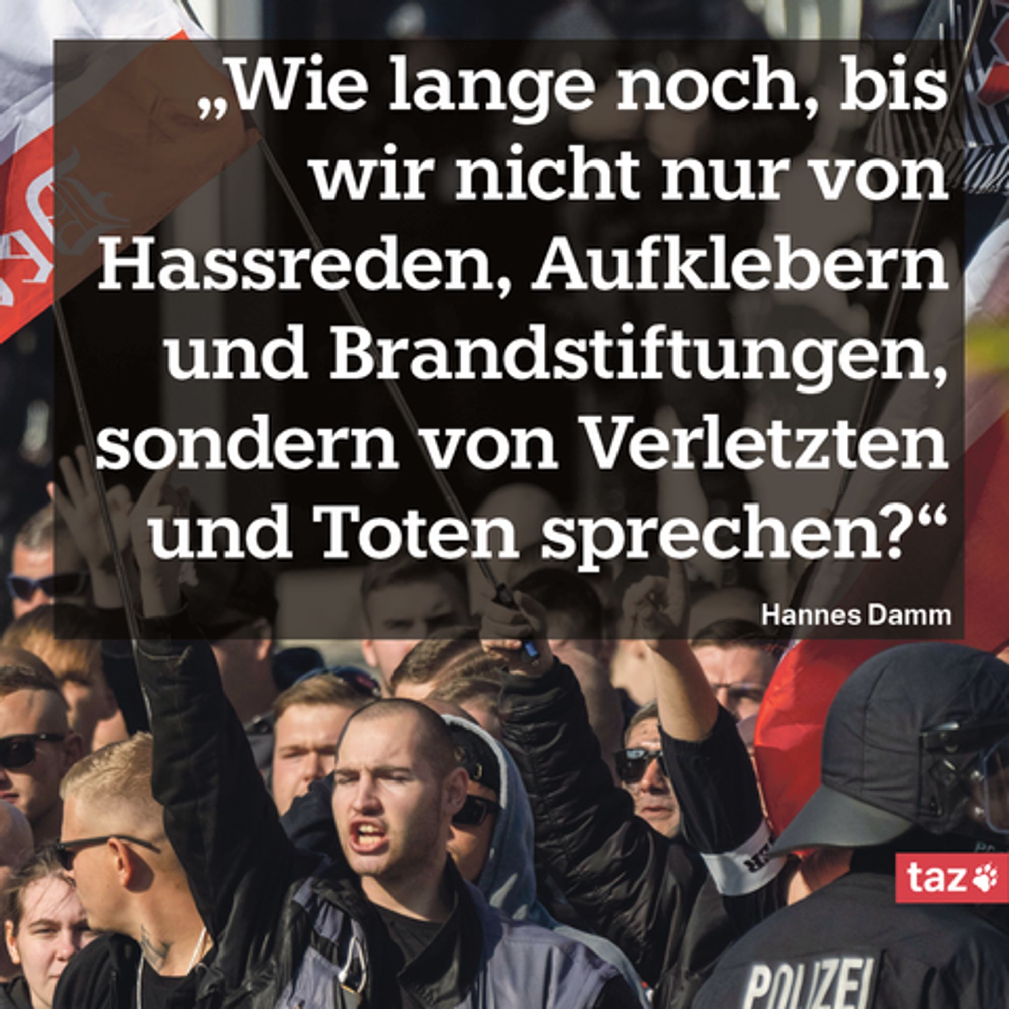 „Wie lange noch, bis wir nicht nur von Hassreden, Aufklebern und Brandstiftungen, sondern von Verletzten und Toten sprechen?“ von Hannes Damm, dem queerpolitischen Sprecher für die Grünen im Landtag Mecklenburg-Vorpommern