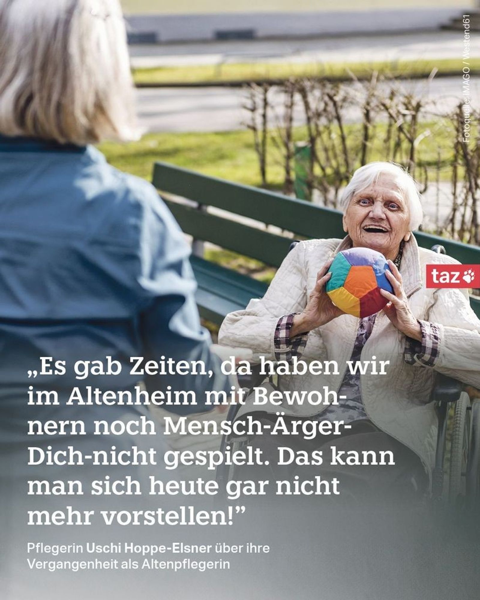 „Zeitarbeit führt der Stammbelegschaft vor Augen, dass es eine andere Art der Arbeitsweise geben kann, die wirtschaftlich attraktiver ist und mehr Flexibilität ermöglicht.“Christian Mayer, Geschäftsführer der Alloheim-Gruppe, einem großen Pflegeanbieter „Es gab Zeiten, da haben wir im Altenheim mit Bewohnern noch Mensch-Ärger-Dich-nicht gespielt. Das kann man sich heute gar nicht mehr vorstellen!"Pflegerin Uschi Hoppe-Elsner über ihre Vergangenheit als Altenpflegerin.