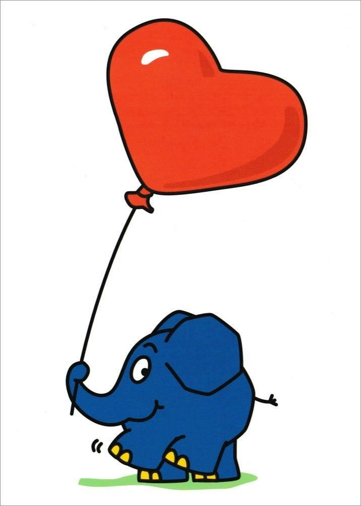 Der blaue Elefant aus der Sendung mit der Maus, mit rotem Ballon