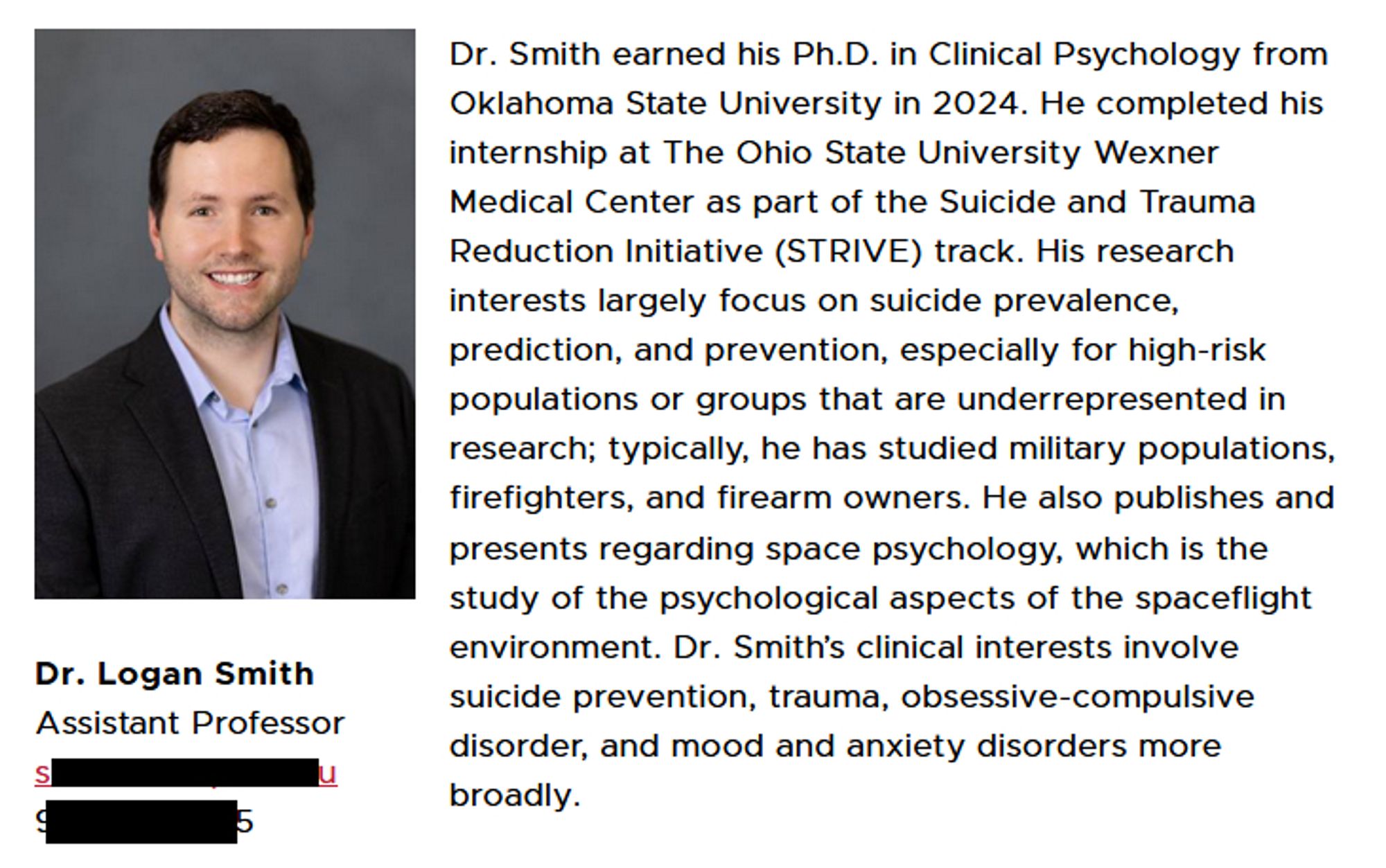 APSU website bio of Dr. Logan Smith, Assistant Professor.