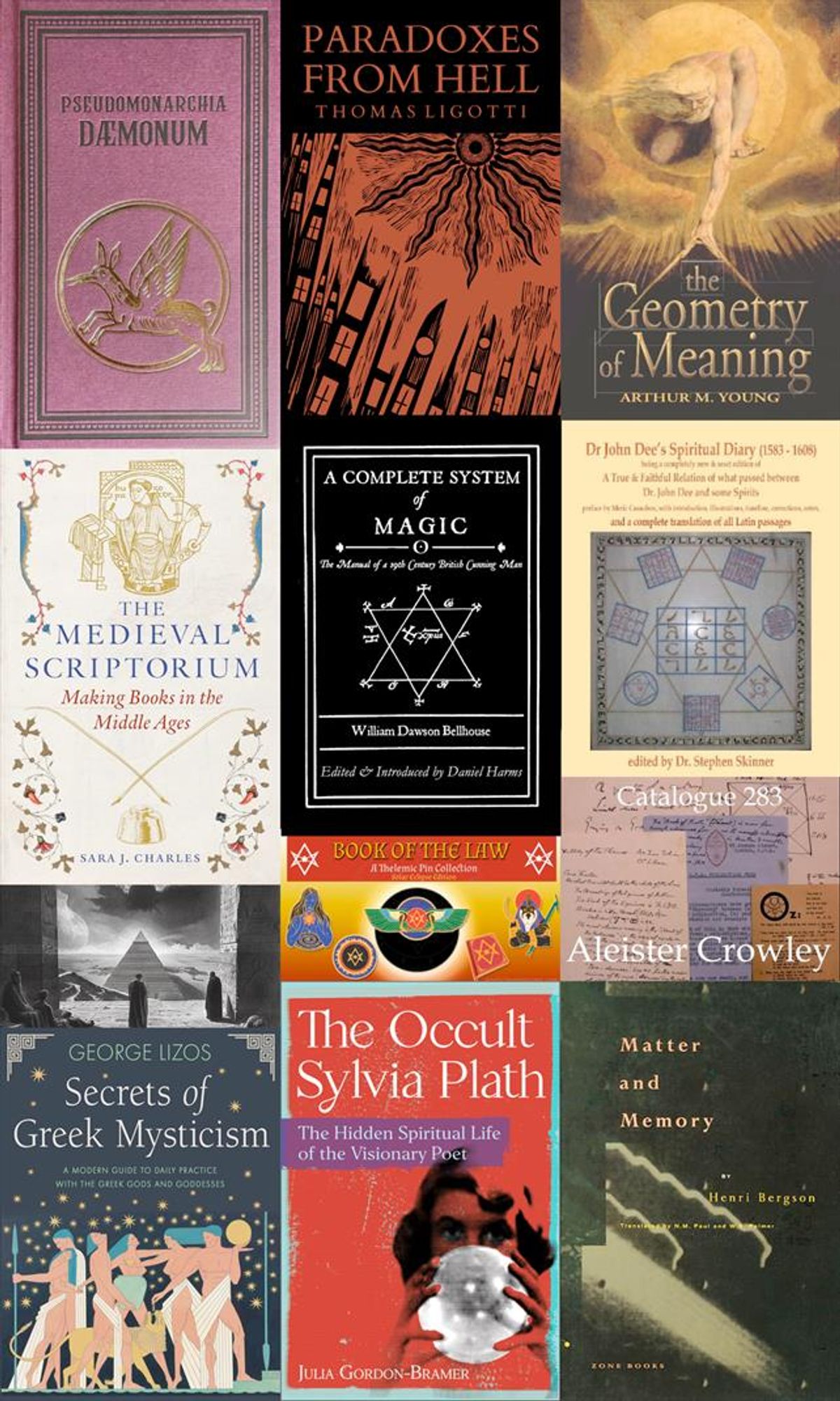 A collage of images from the top ten posts, and two honorable mentions, mostly book covers; all are from the blog posts, with more info, listed at the link