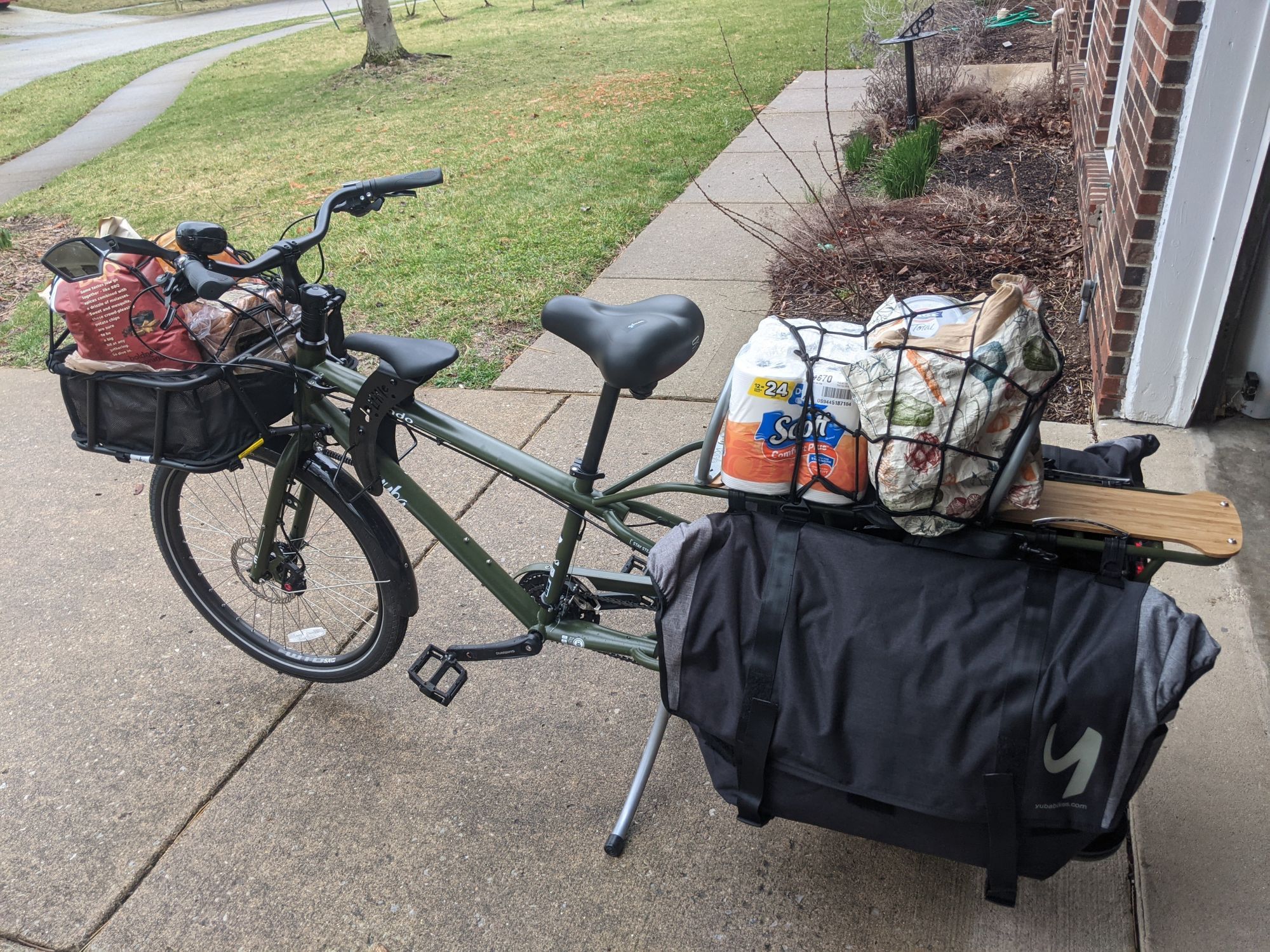 Yuba Mundo cargo bike loaded down with groceries.