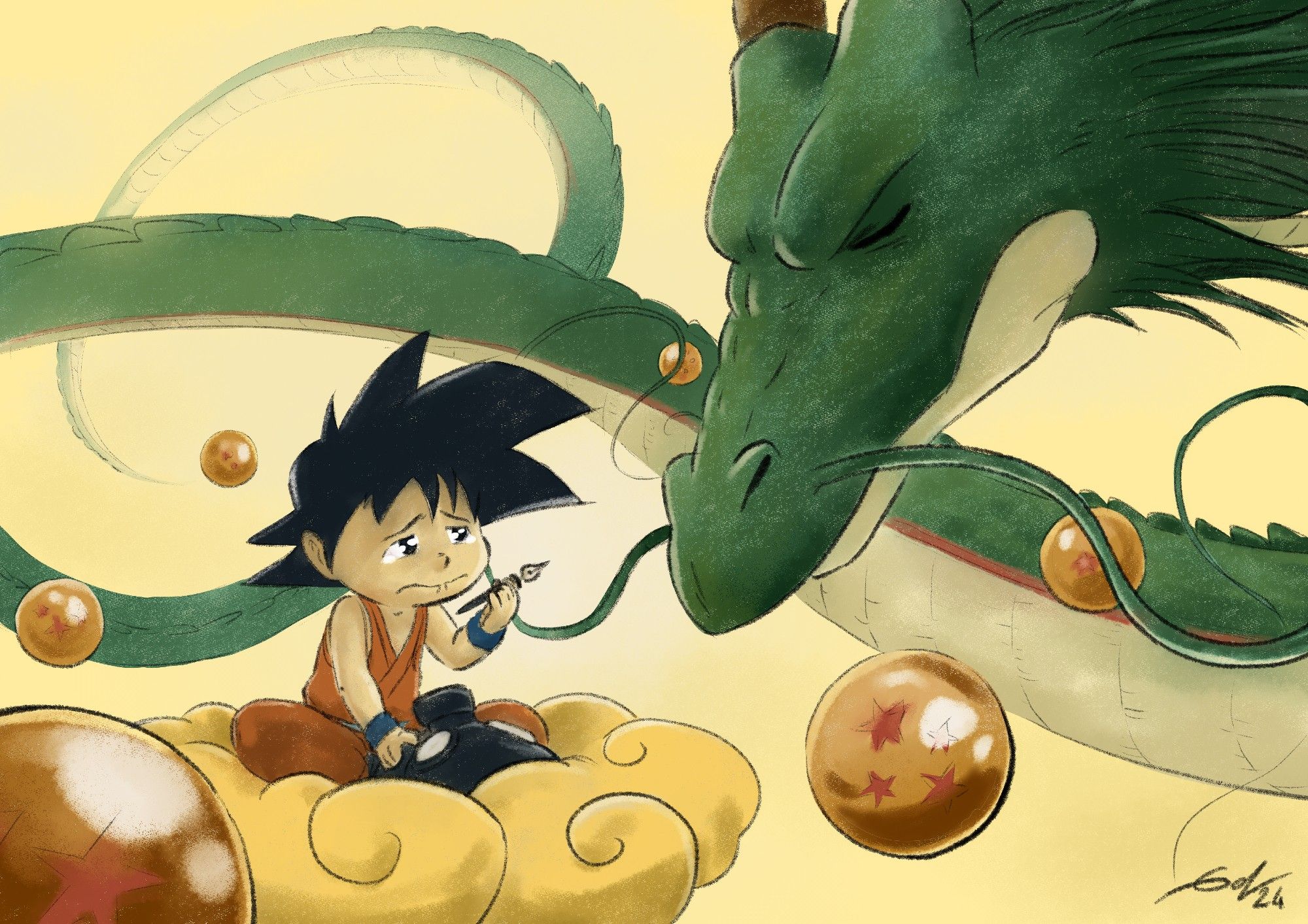 Goku and Shenron are crying their creator's passing.