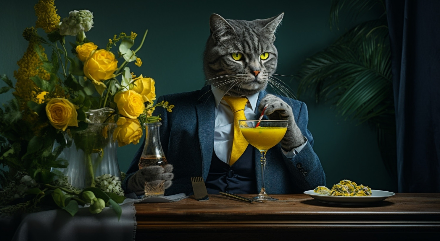 Cat with cocktail 