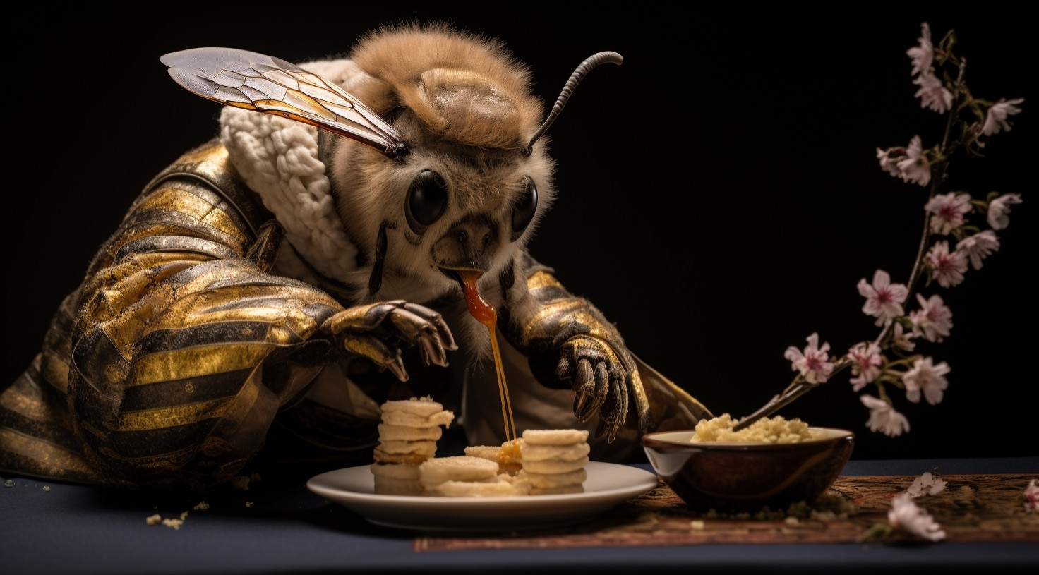 Samurai bee eats honey