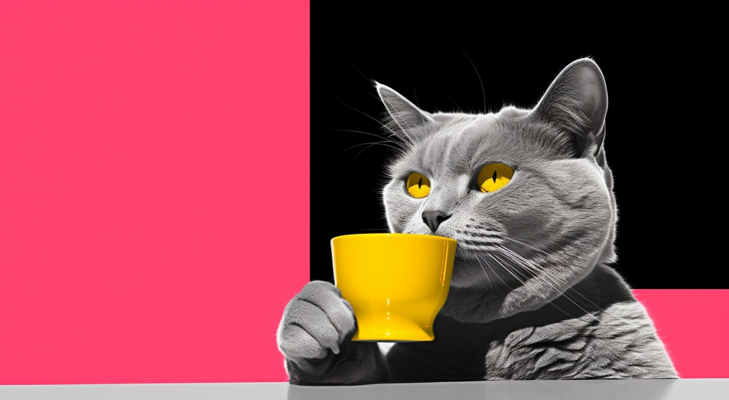 Cat sippin coffee 