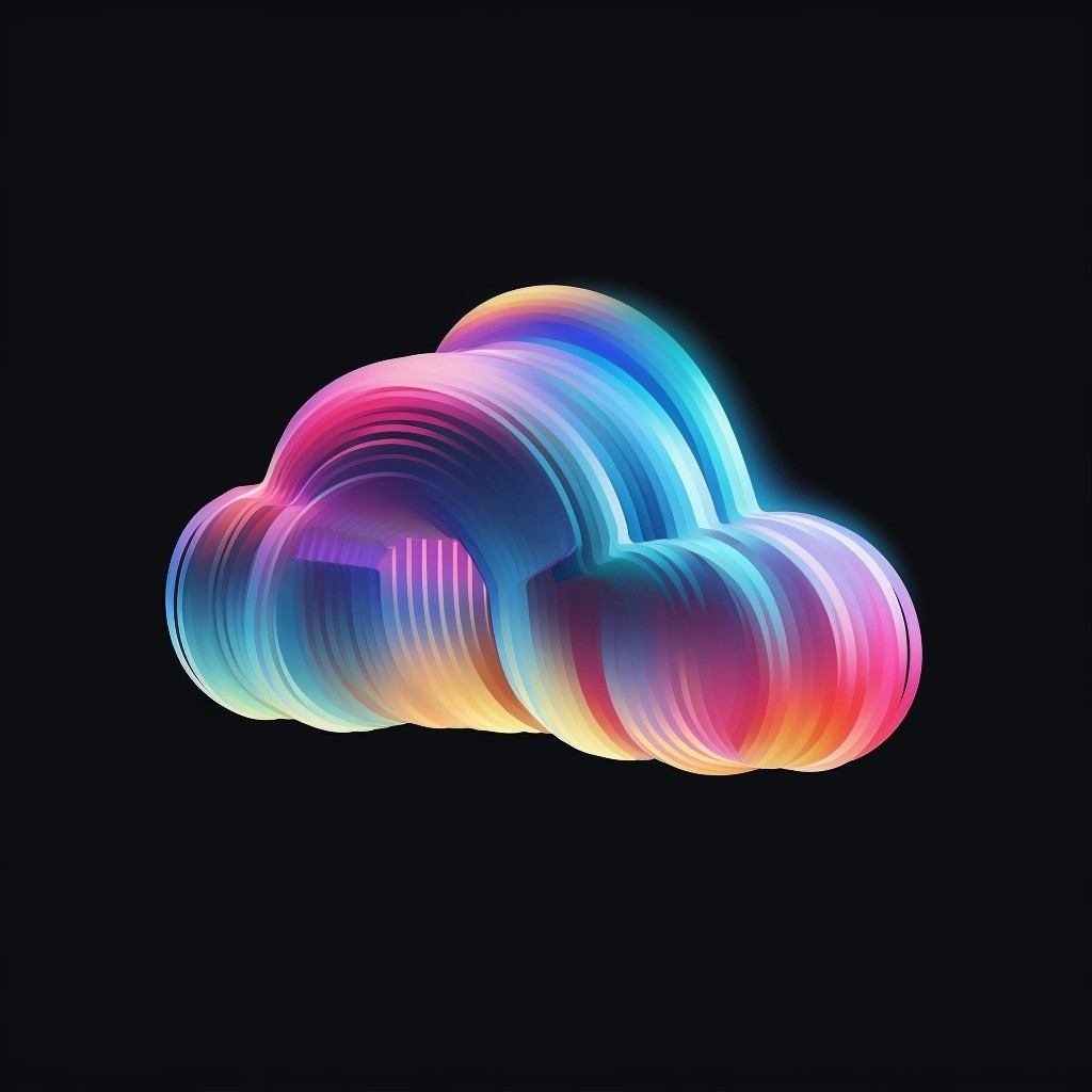 3D cloud art. Rainbow color scheme. Inner glow. 