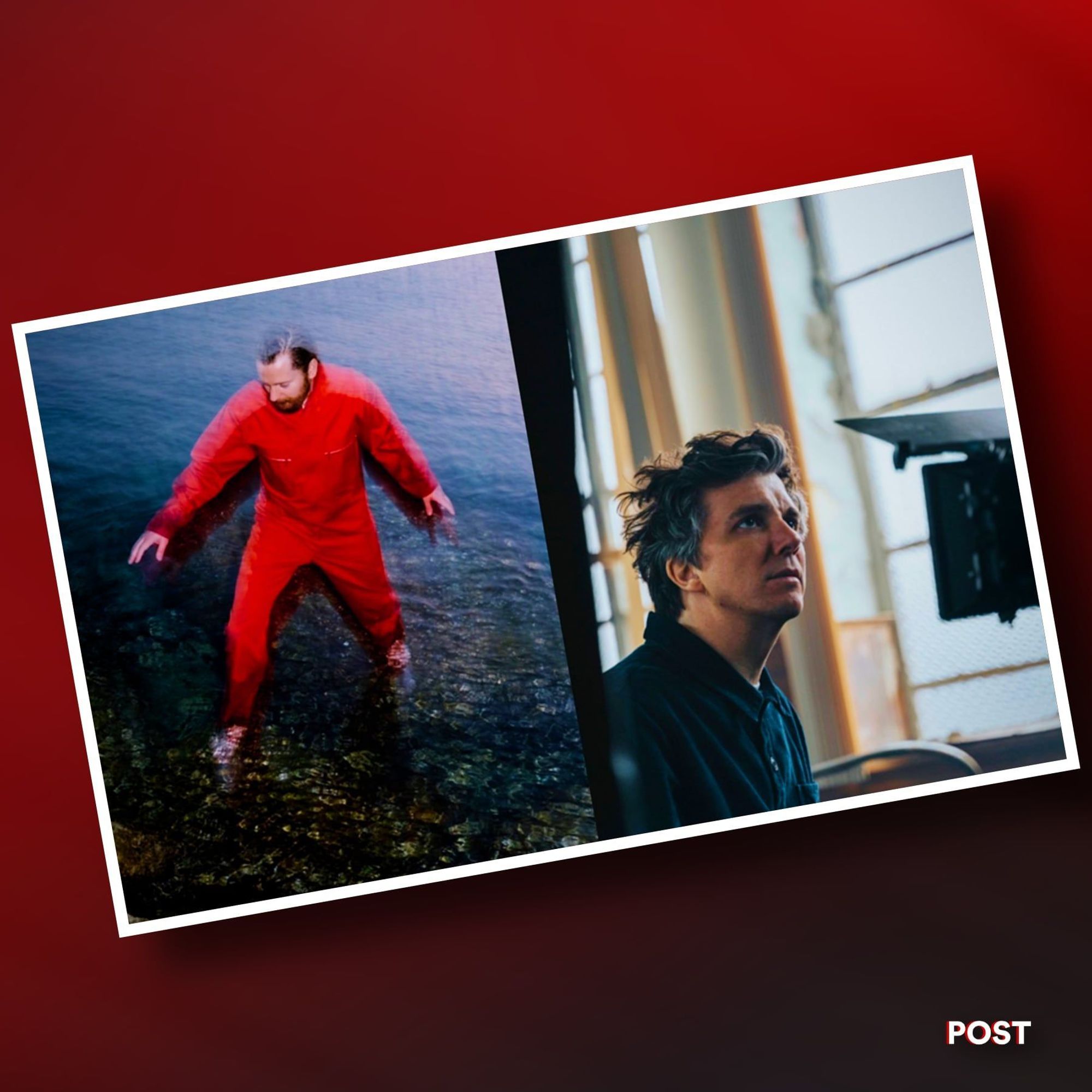 The image features two portraits. On the left is Joe Hearty, standing in water while wearing a red jumpsuit. On the right is RP McMurphy, shown indoors, possibly playing the piano and looking up.