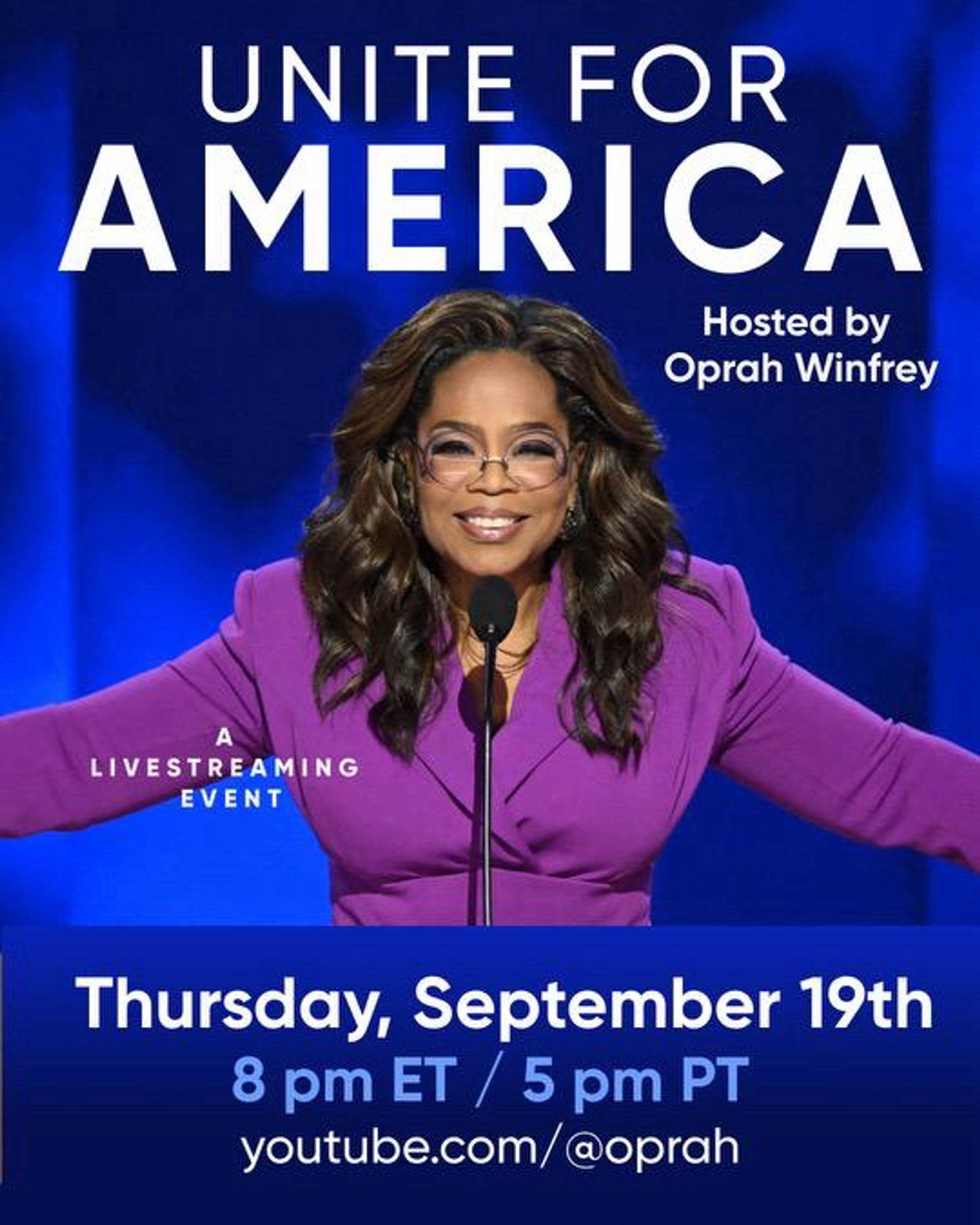 Image of Oprah Winfrey in unite for America graphic