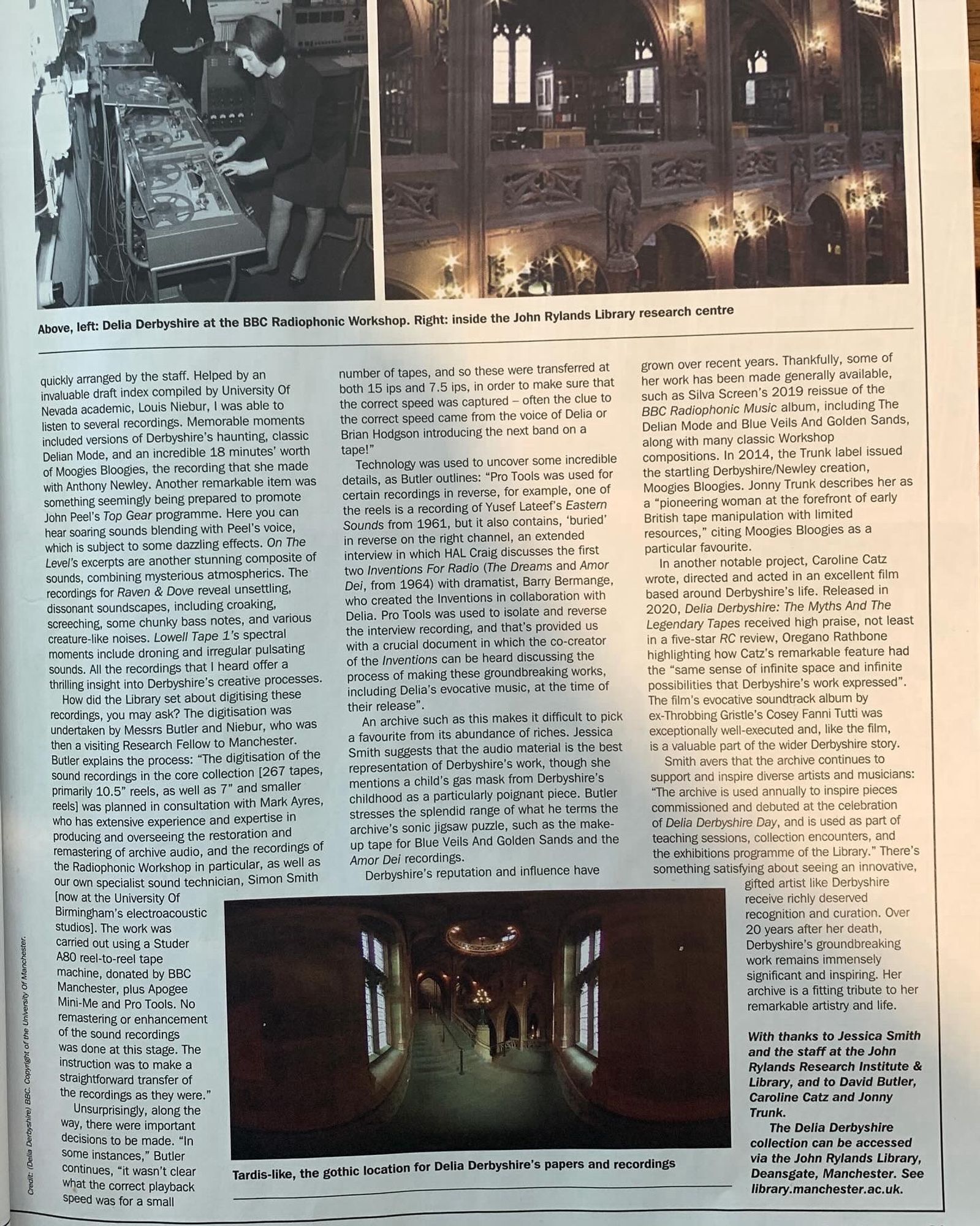 Image of Record Collector Magazine article on Delia Derbyshire Archive