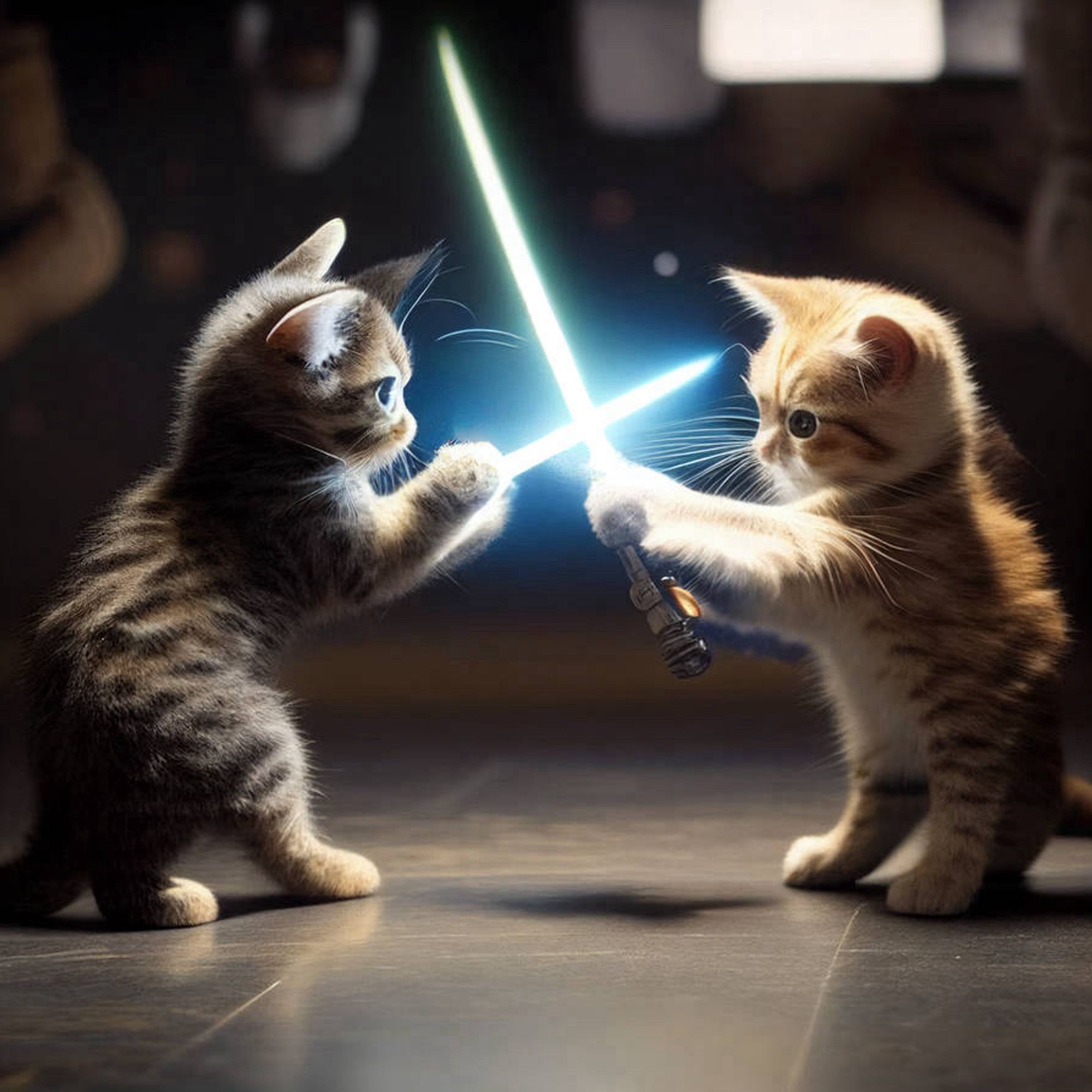 Kittens holding light sabers