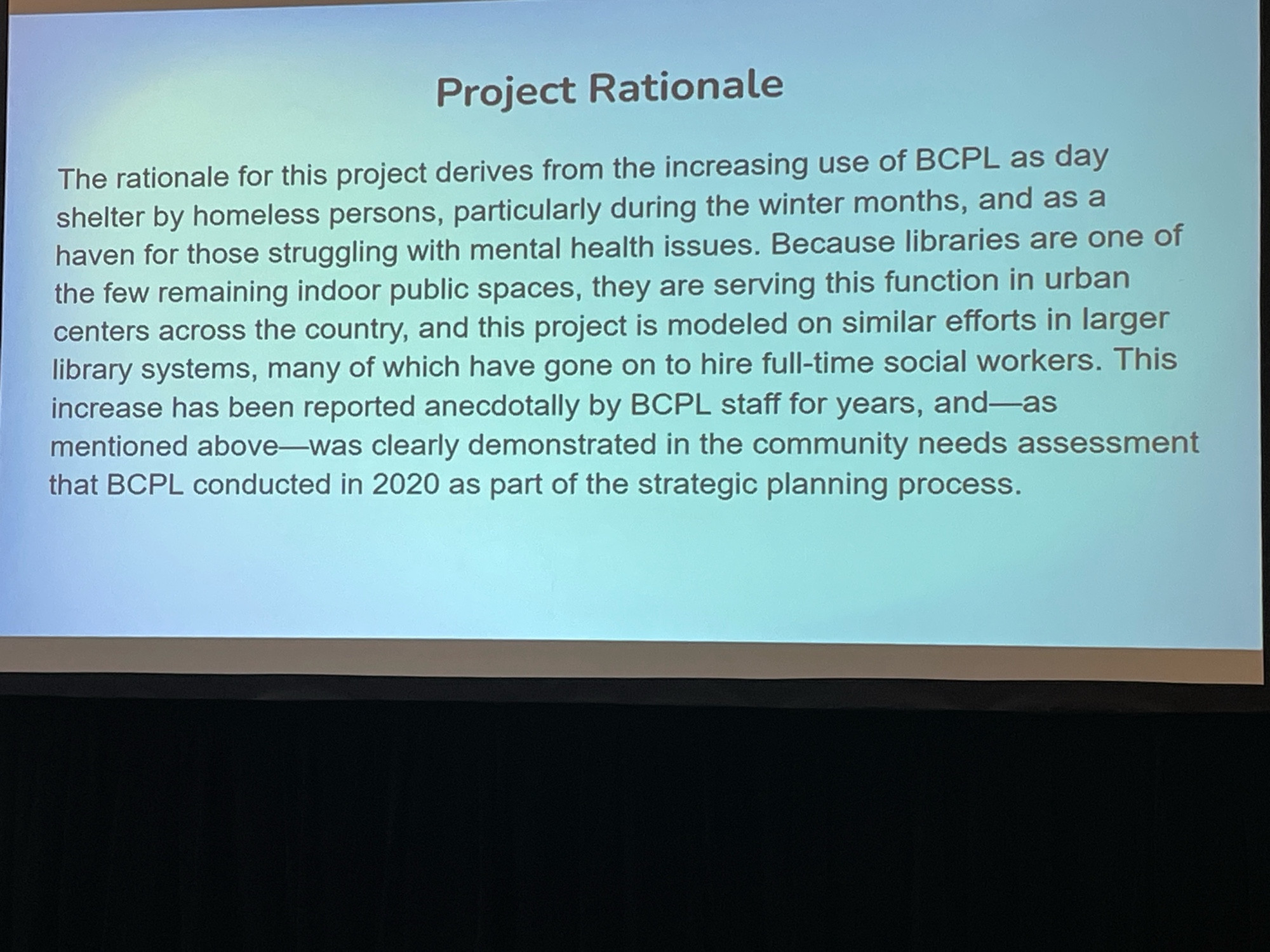 Slide on project rationale