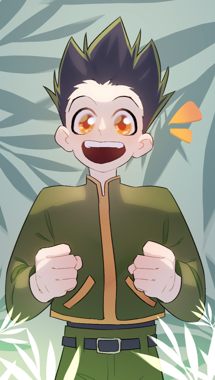 portrait of Gon from HxH in a "you can do it" kinda pose