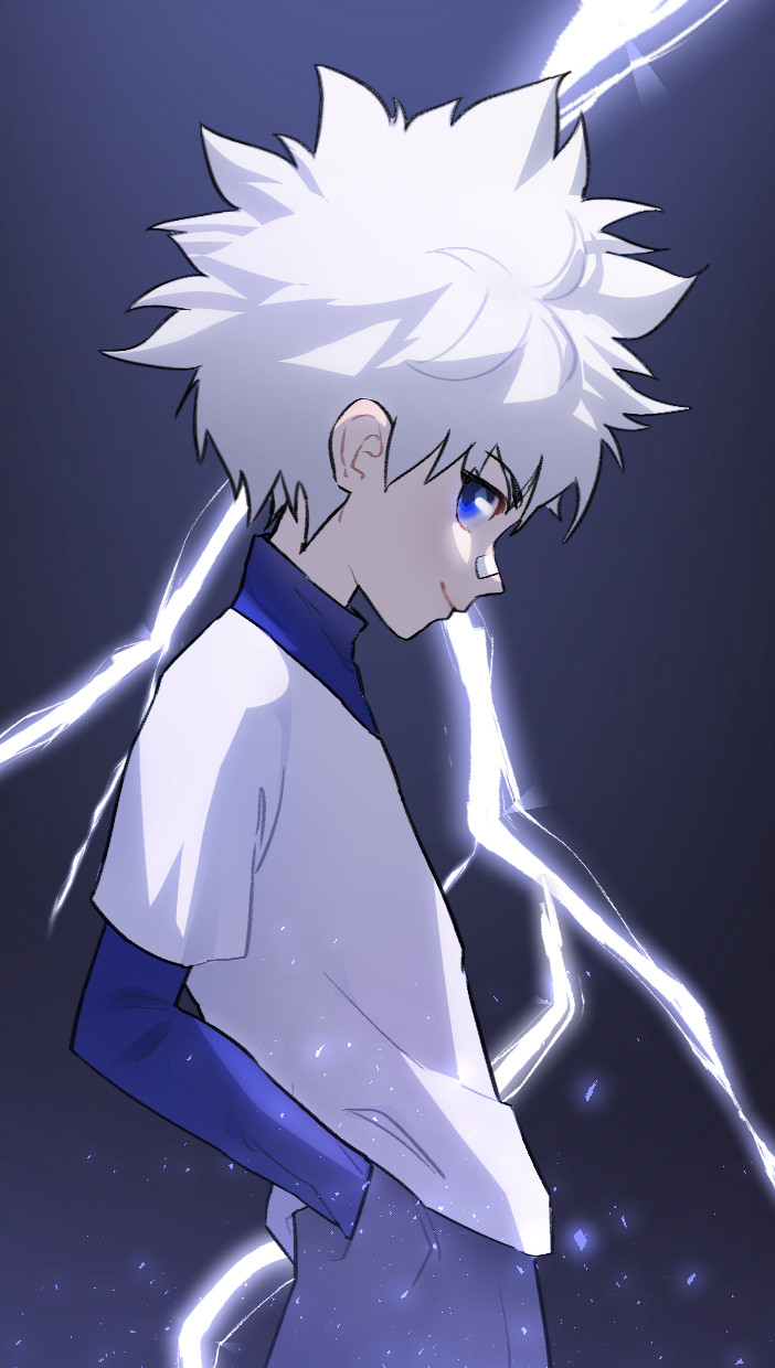 portrait of Killua from HxH in a badass pose