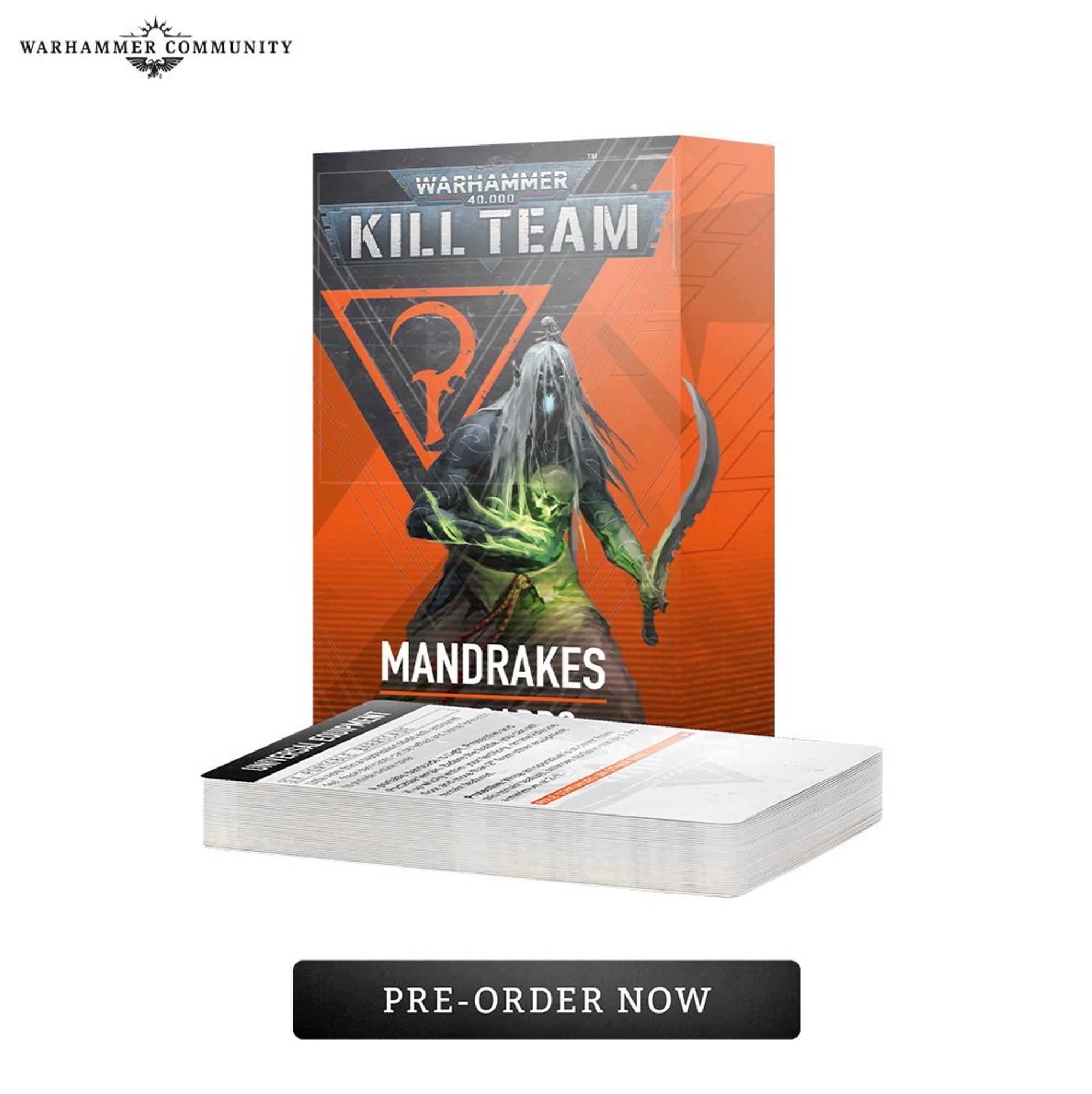 The image shows the Kill Team: Hivestorm box set for pre-order from Games Workshop. The box features prominent artwork depicting a dramatic scene involving Tempestus Aquilons and Vespid Stingwings against an orange and dark background. Below the main box, there are several components laid out, including a rulebook, a dossier, and terrain pieces, all of which are essential for gameplay. In front of the box and its contents is a black rectangular label with white text, but the text details are not legible in the image. The box and its contents hint at intricate details and high-quality miniature figures that appeal to fans of the tabletop gaming hobby. https://tinyurl.com/24xrkdsh