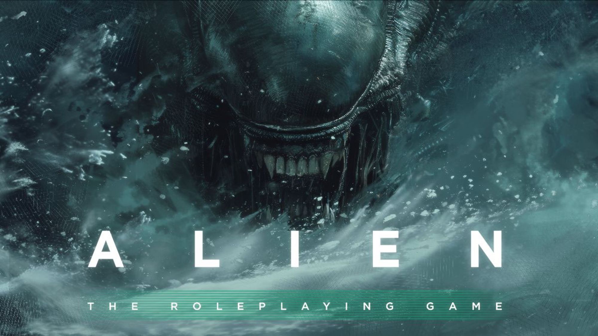 Poster of ALIEN RPG 2nd Edition featuring an alien face and dark, foreboding atmosphere.