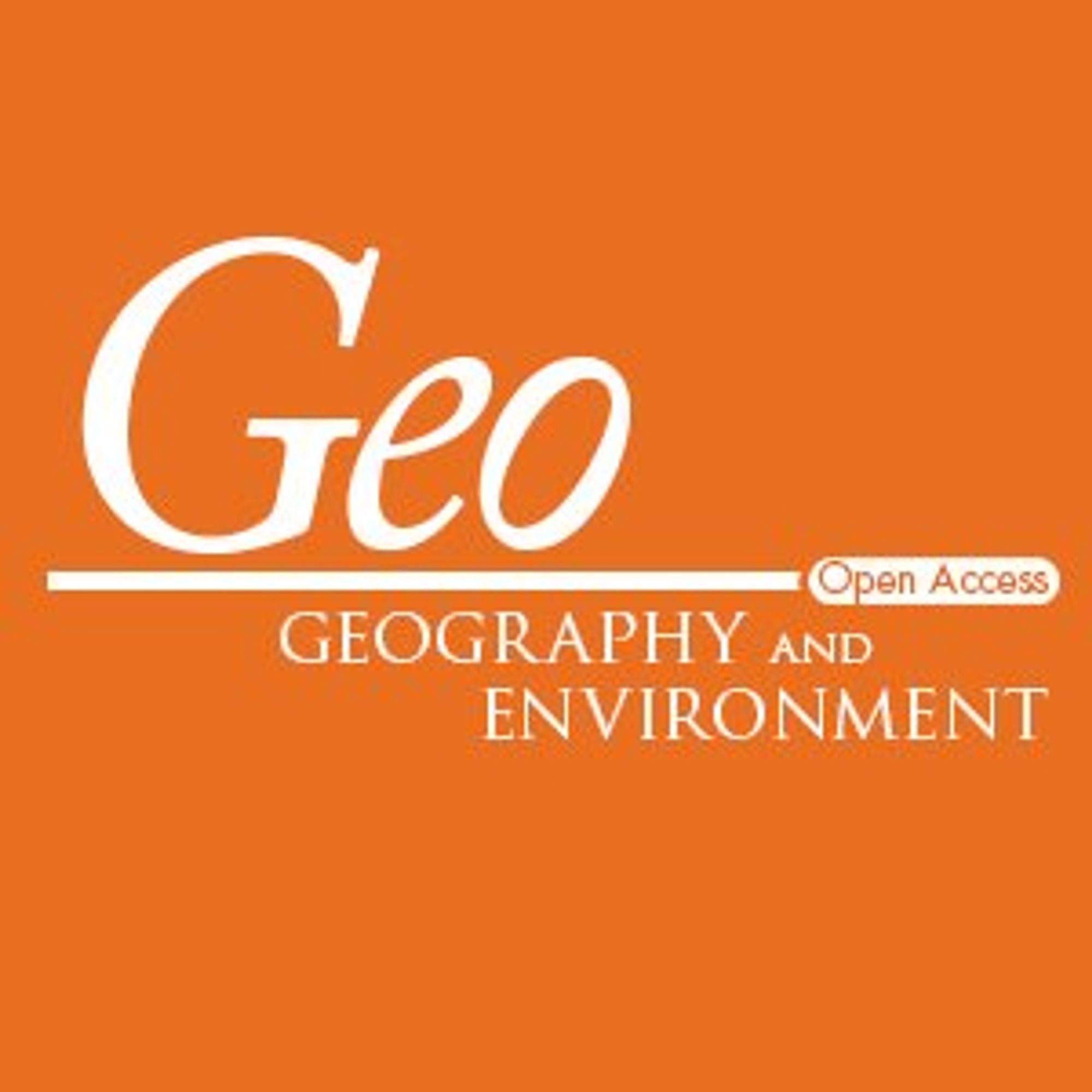 An orange square with the Geo logo on it - an italicised 'Geo' with 'Geography and Environment: Open Access' written underneath it.