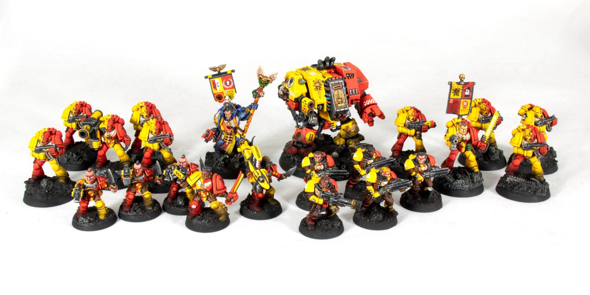 Space marines from the chapter of Howling Griffons, painted small army.