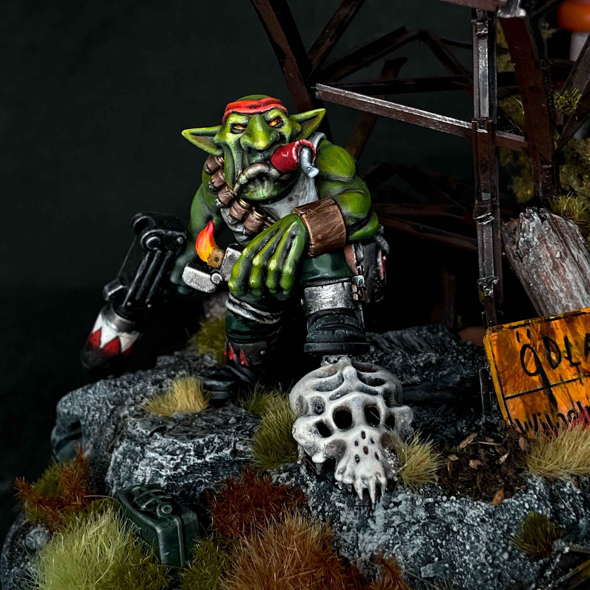 Slygob Goblin miniature on a fallout themed base.