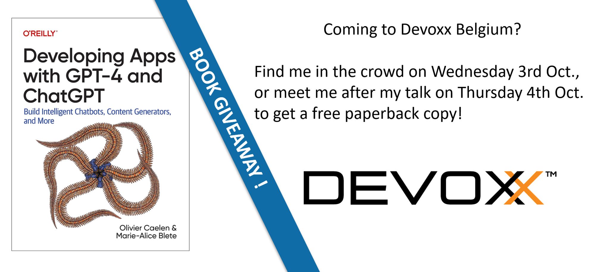 Picture of "Developing Apps with GPT-4 and ChatGPT" book, with Giveaway announcement