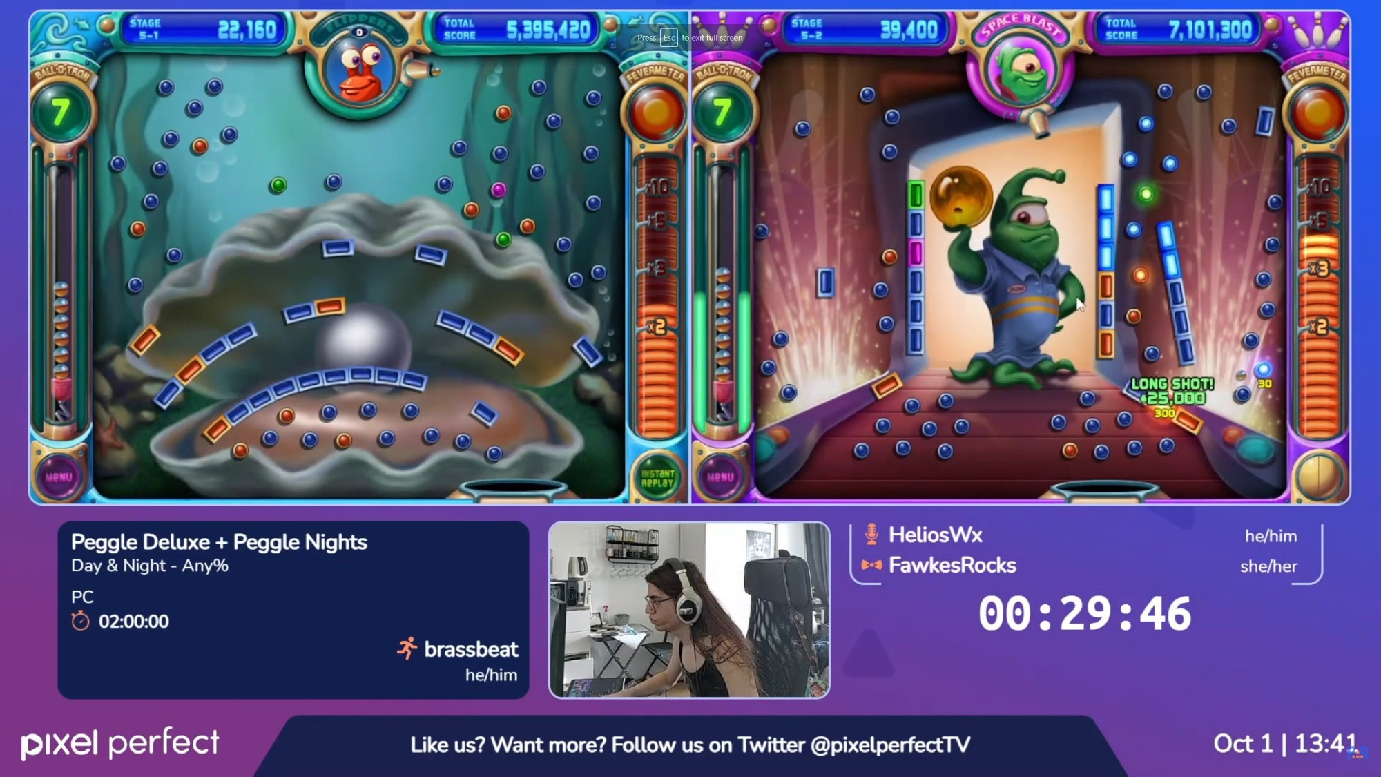 brassbeat showcasing Peggle Deluxe + Peggle Nights for PPM3. One of our most unique runs, brassbeat is running two games at the same time, so we kept the game feed boxes together to help illustrate the sense of the games being connected.