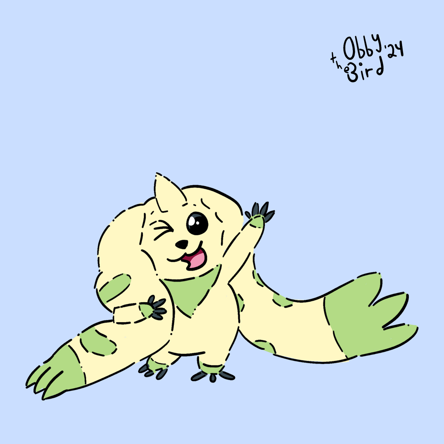 A Terriermon drawn in a cartoony, 2D style.