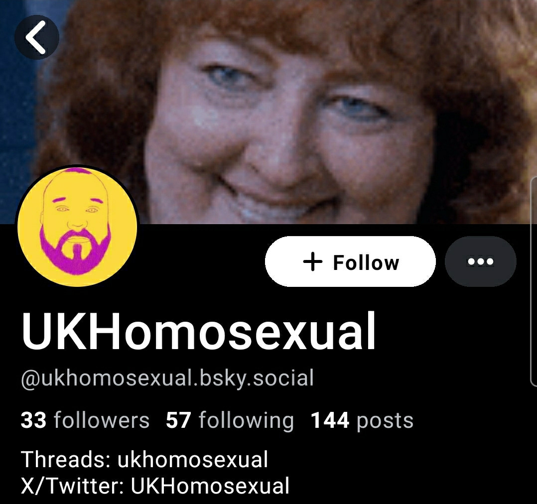 T
Bluesky header for ukhomosexual.bsky.social. Block block blockity block