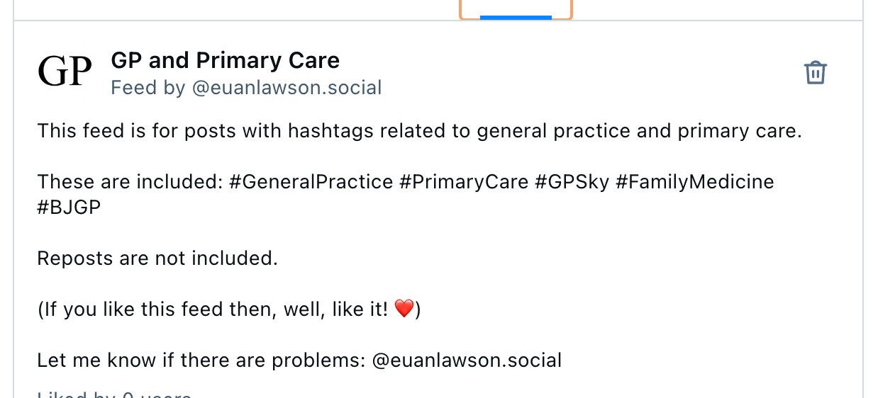 Text: GP and Primary Care

This feed is for posts with hashtags related to general practice and primary care. 

These are included: #GeneralPractice #PrimaryCare #GPSky #FamilyMedicine #BJGP

Reposts are not included. 

(If you like this feed then, well, like it! ❤️)  

Let me know if there are problems: @euanlawson.social