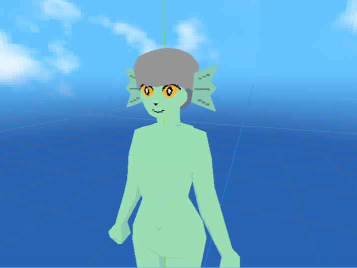 A low poly model of a fish girl