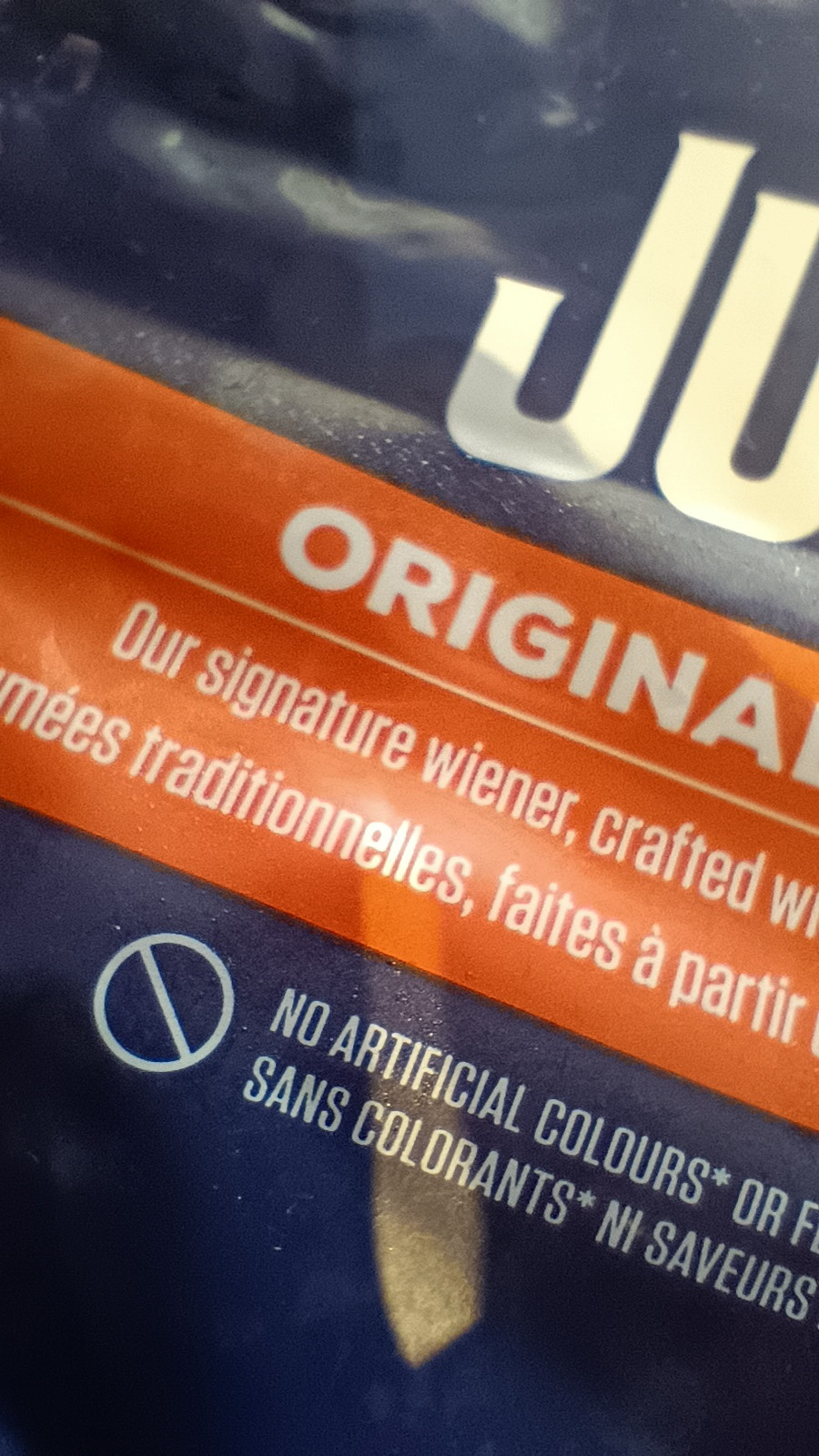 packaging with text: "Our signature wiener, crafted..."