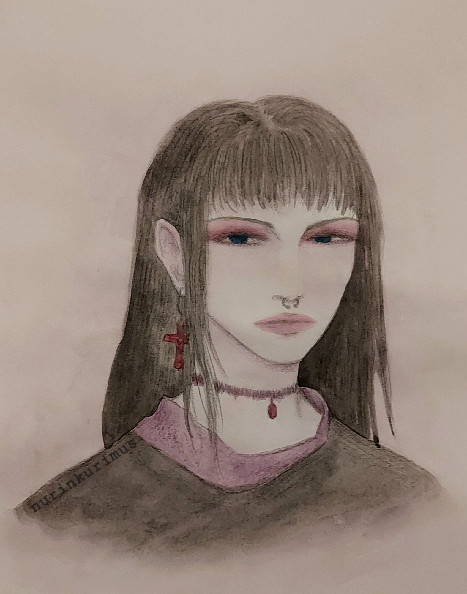 Watercolor painting of my character Eleonora looking annoyed.