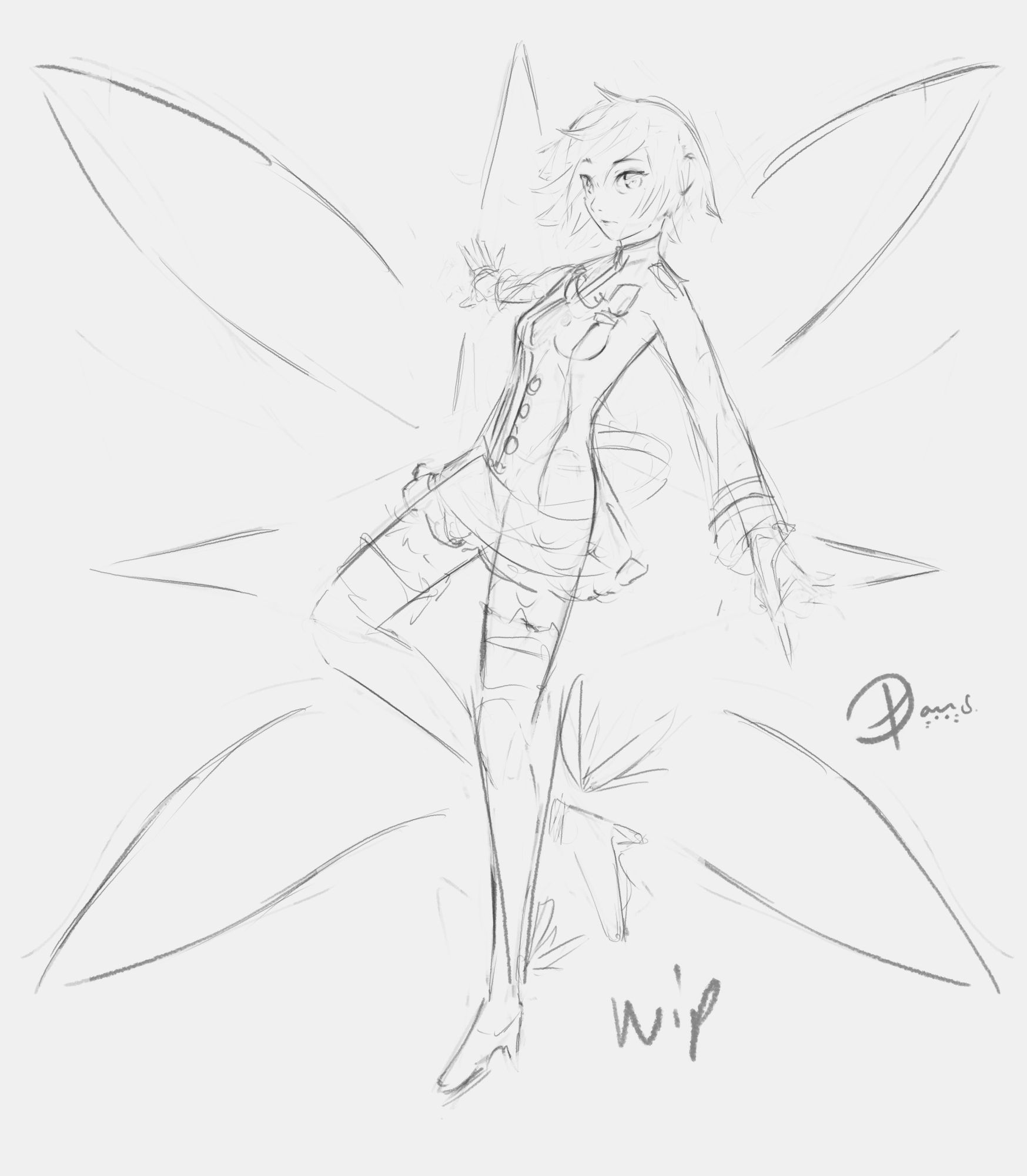 Lena Lee Dgray-man manga flying sketch rough lines inacabado simbolo da inocência dela atrás