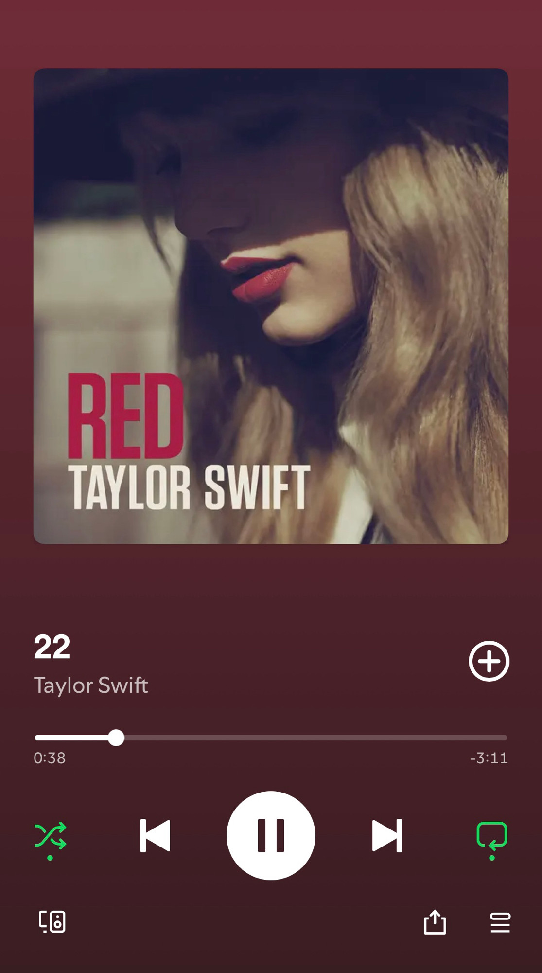 a screen shot of “22” by Taylor Swift playing on Spotify 
