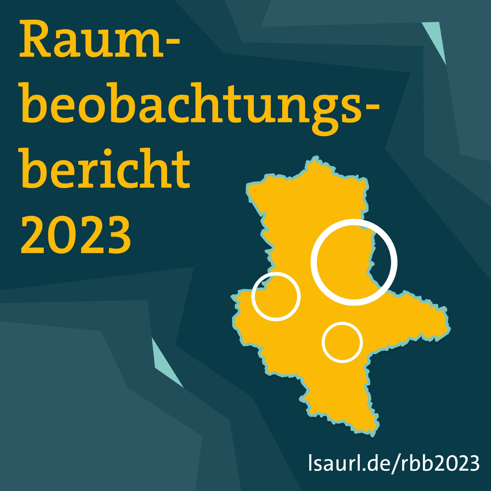 Raumbeobachtungsbericht 2023. Daneben eine Karte von Sachsen-Anhalt mit drei Kreisen darauf.