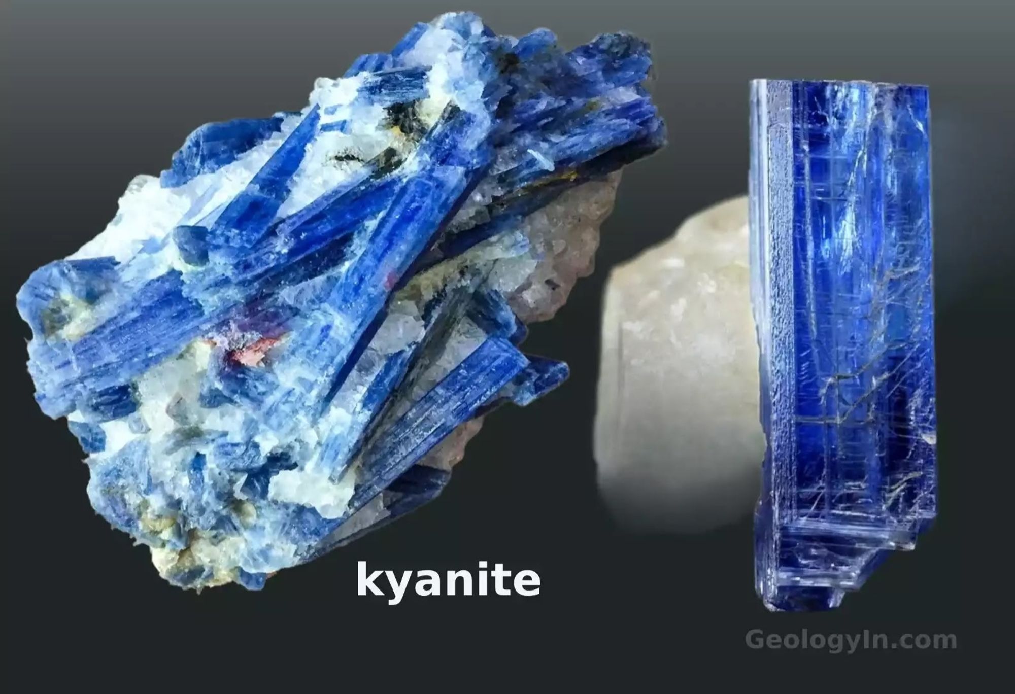 I think I picked the same picture of kyanite every time so far Brilliant Blue Spears of kyanite grow across angles to The Matrix that it is in