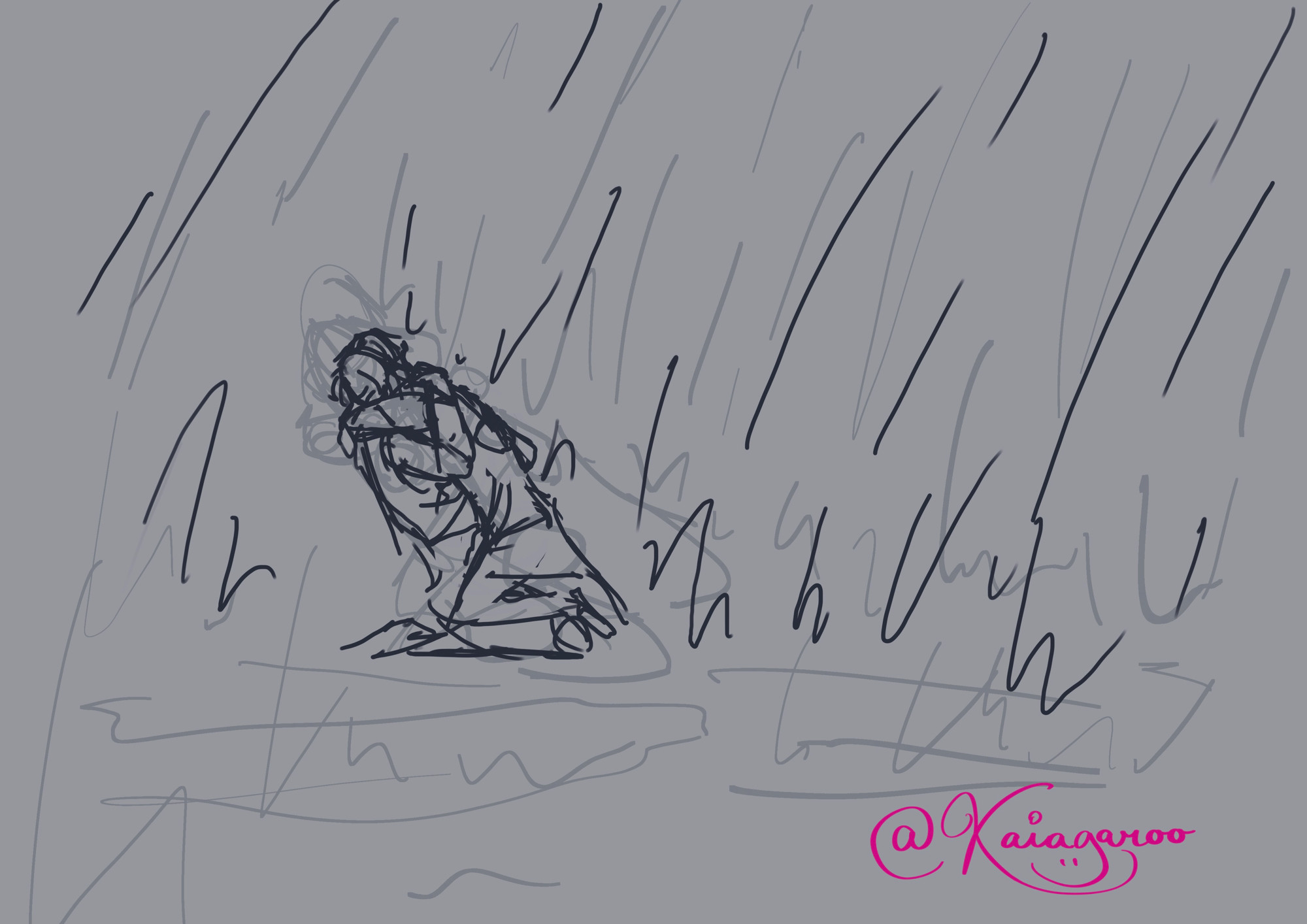 sketch of nie mingjue and nie huaisang embracing in the pouring rain