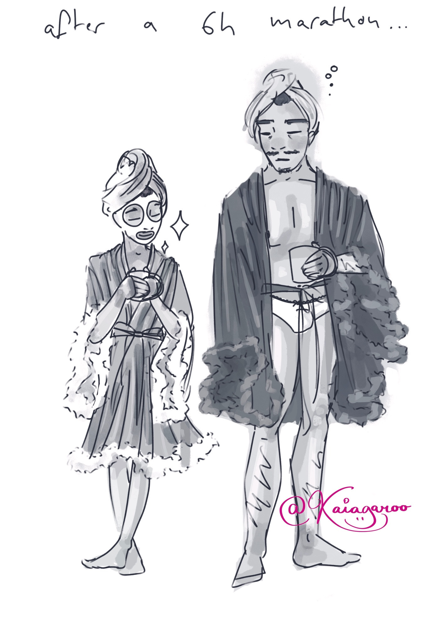 drawing of niecest in fancy bathrobes