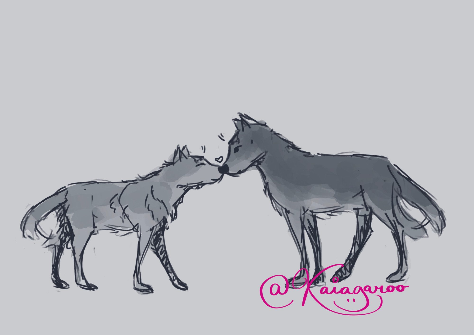 drawing of wolf niecest standing nose to nose