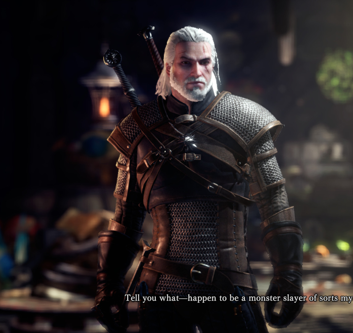 Geralt from The Witcher in Monster Hunter World