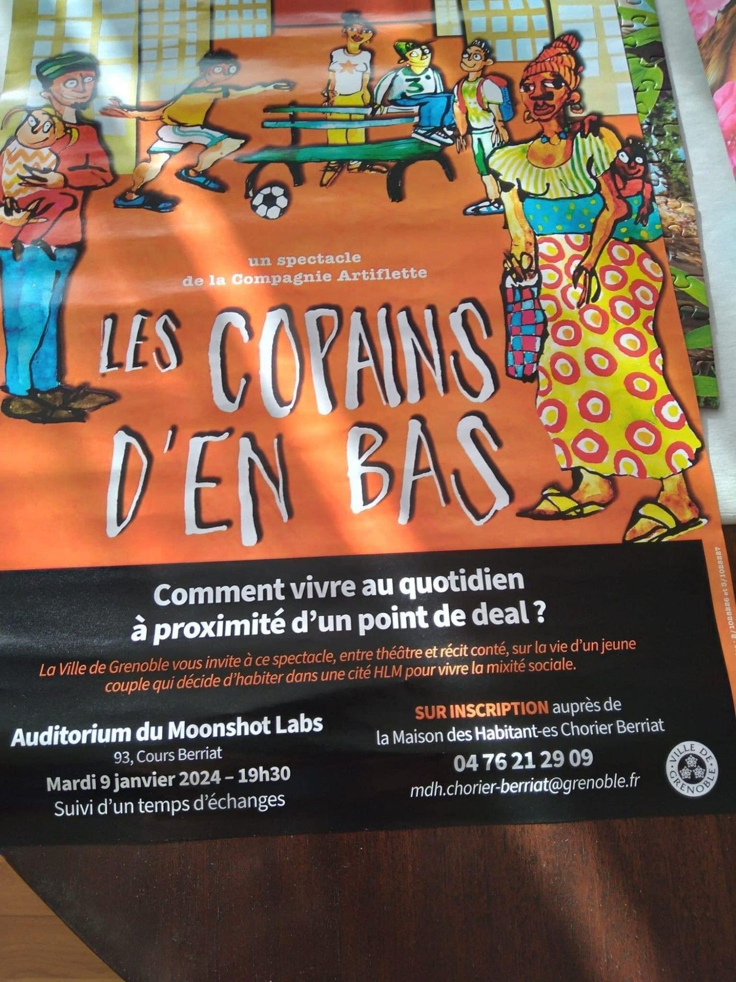 Affiche d'un spectacle "les copains d'en bas".