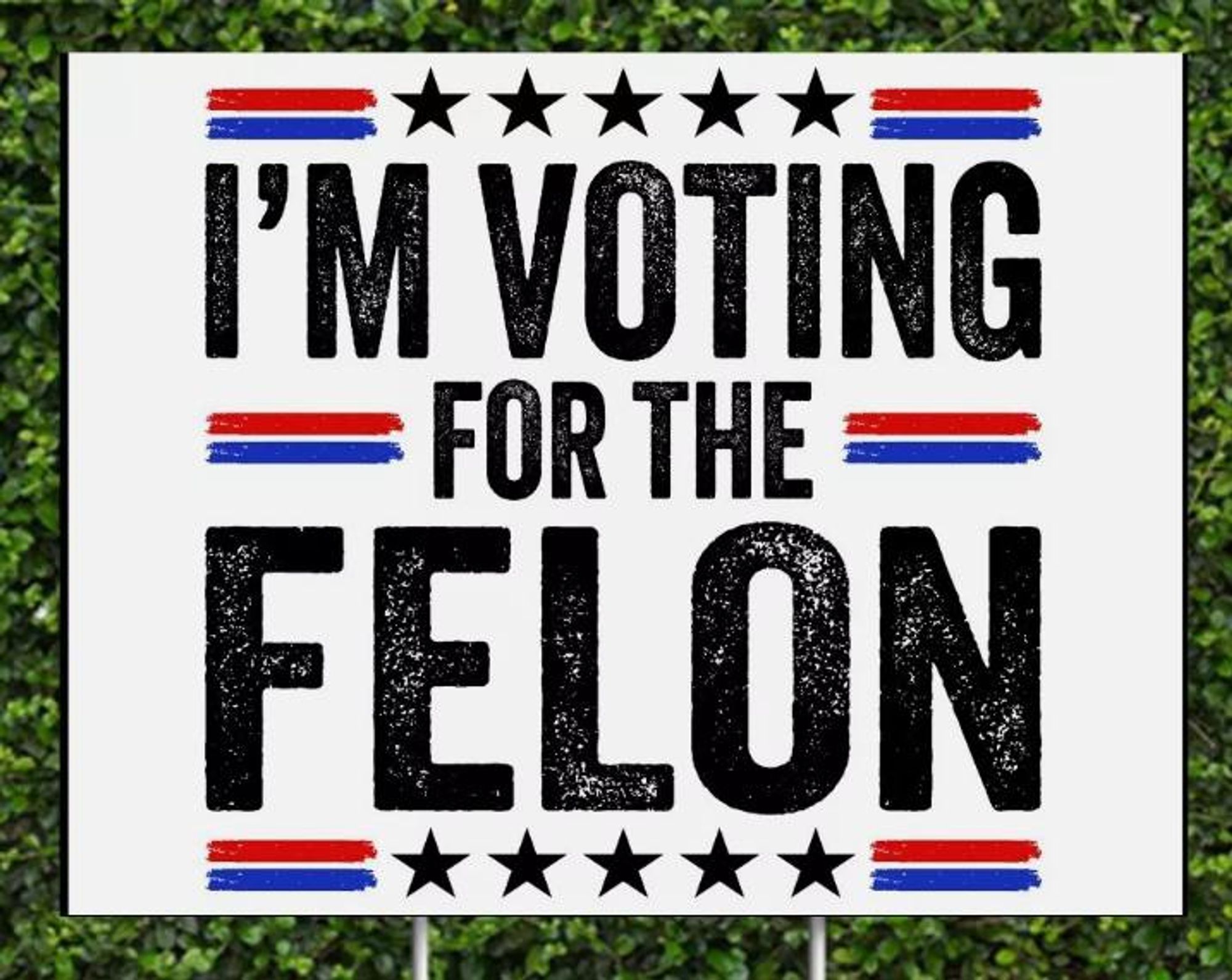 Yard sign that says "I'm voting for the felon."