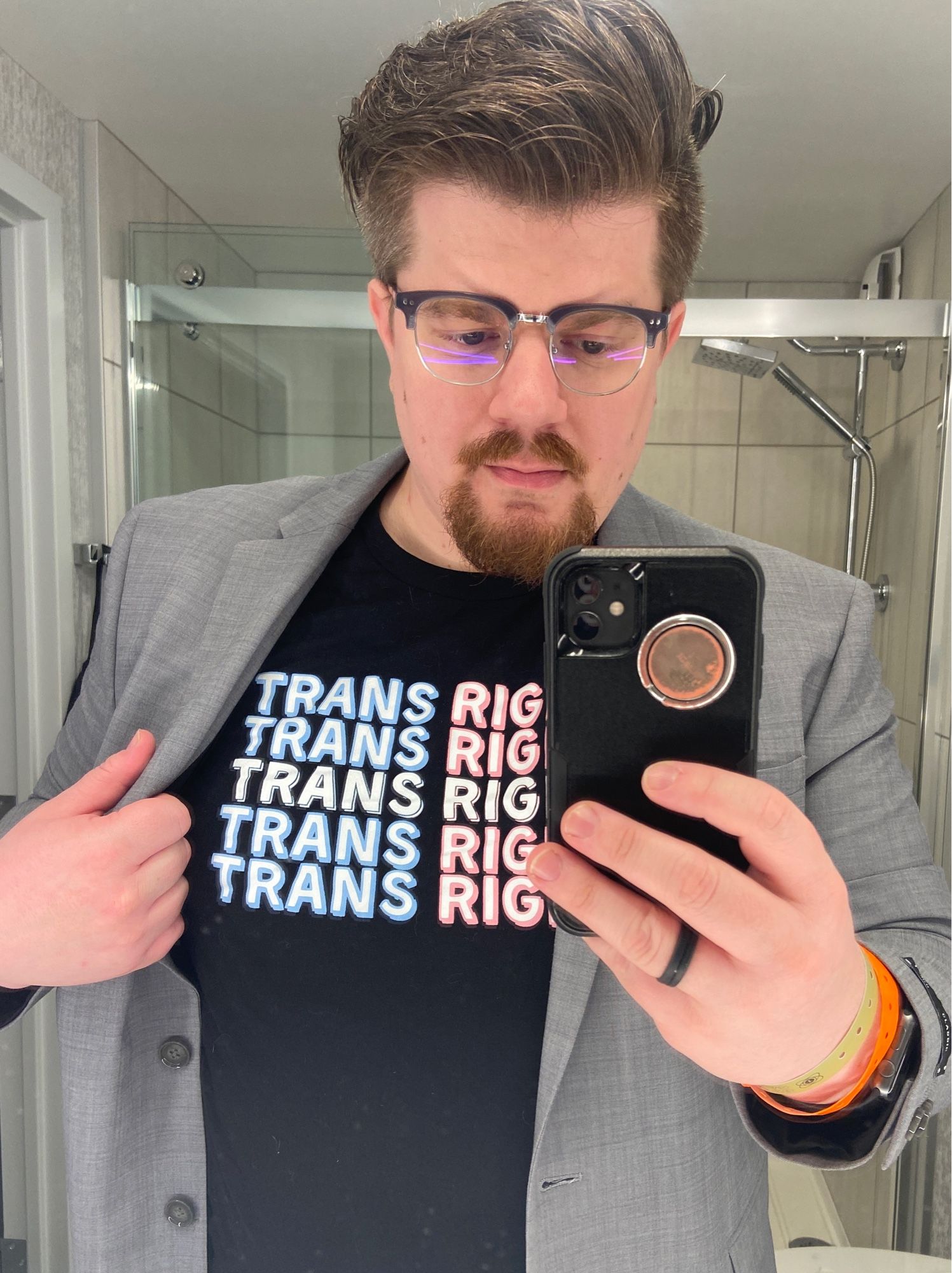 Bryant with a Trans Rights shirt