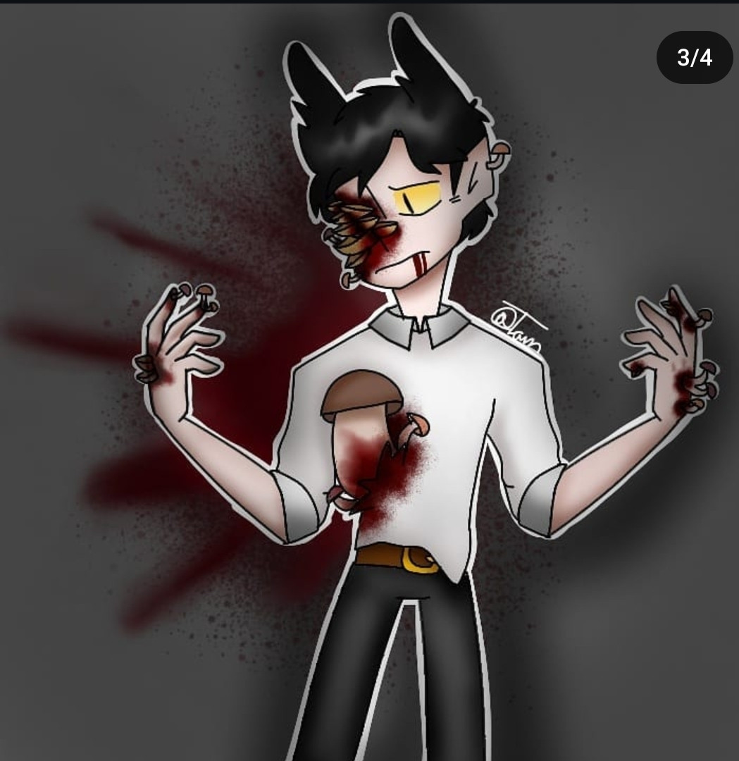 Drawing of a Twink black haired Guy with fungus and blood