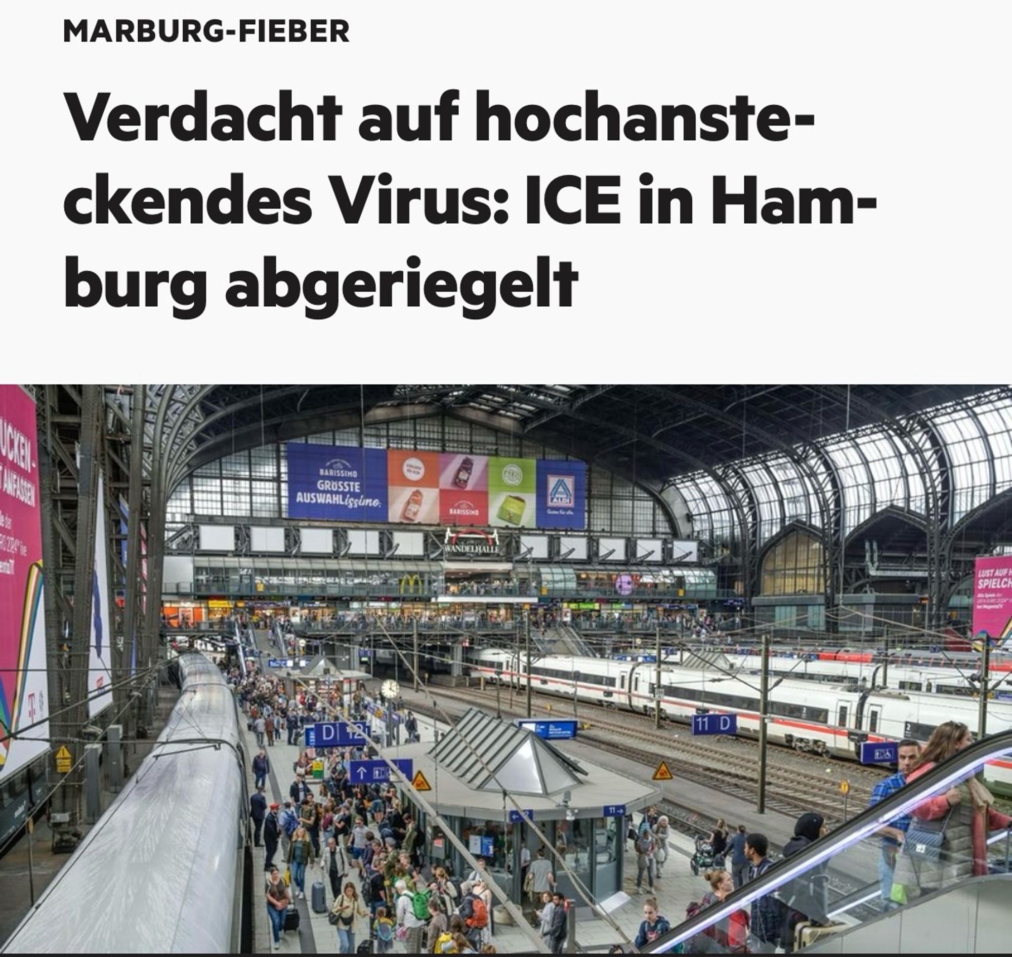 Stern

MARBURG-FIEBER
Verdacht auf hochanste-ckendes Virus: ICE in Hamburg abgeriegelt