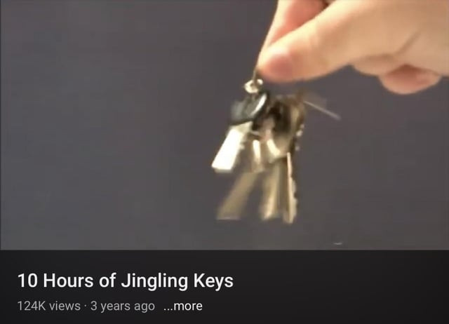 Image of a video entitled "10 hours of jingling keys" meme